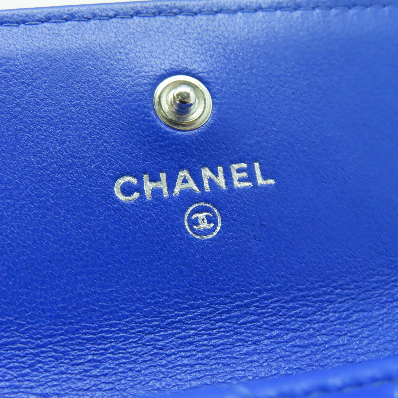 CHANEL 【激減優惠】菱格羊皮皮革Wallet銀扣長錢包藍色