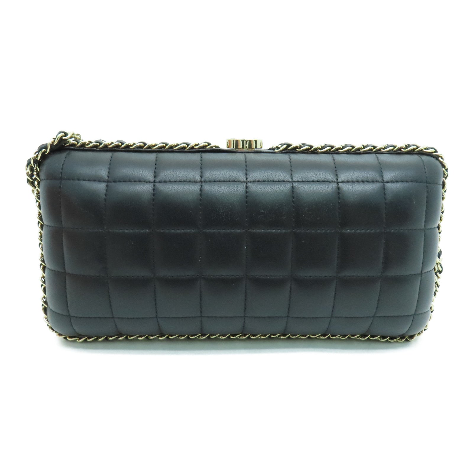 CHANEL Cowhide Leather Chanel Metal CC Clutch Gold Buckle Chain Strap Shoulder Bag Black