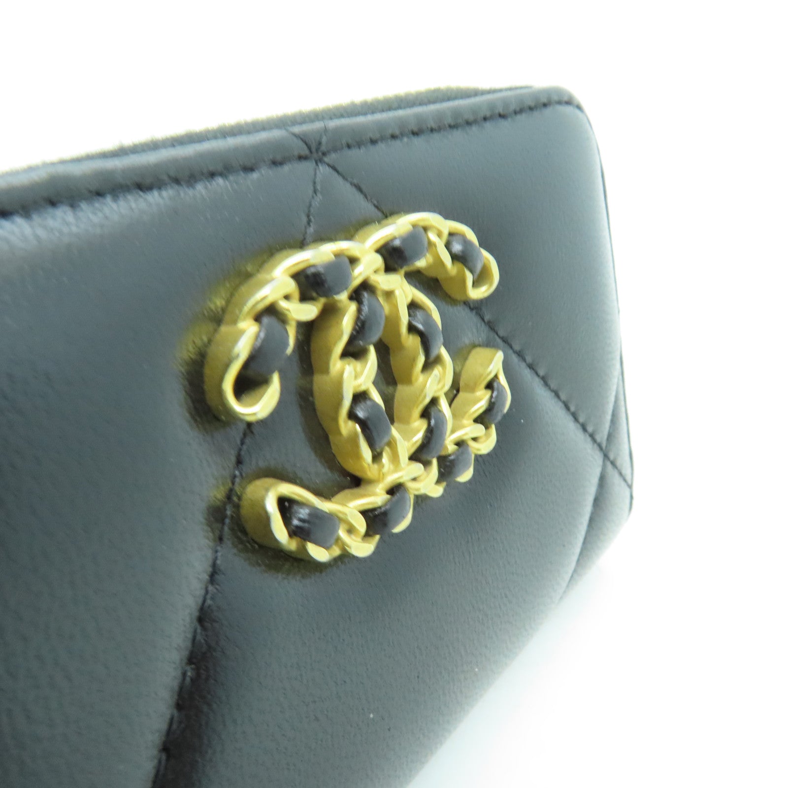 CHANEL 菱格羊皮皮革Coin Case金扣零錢包黑色