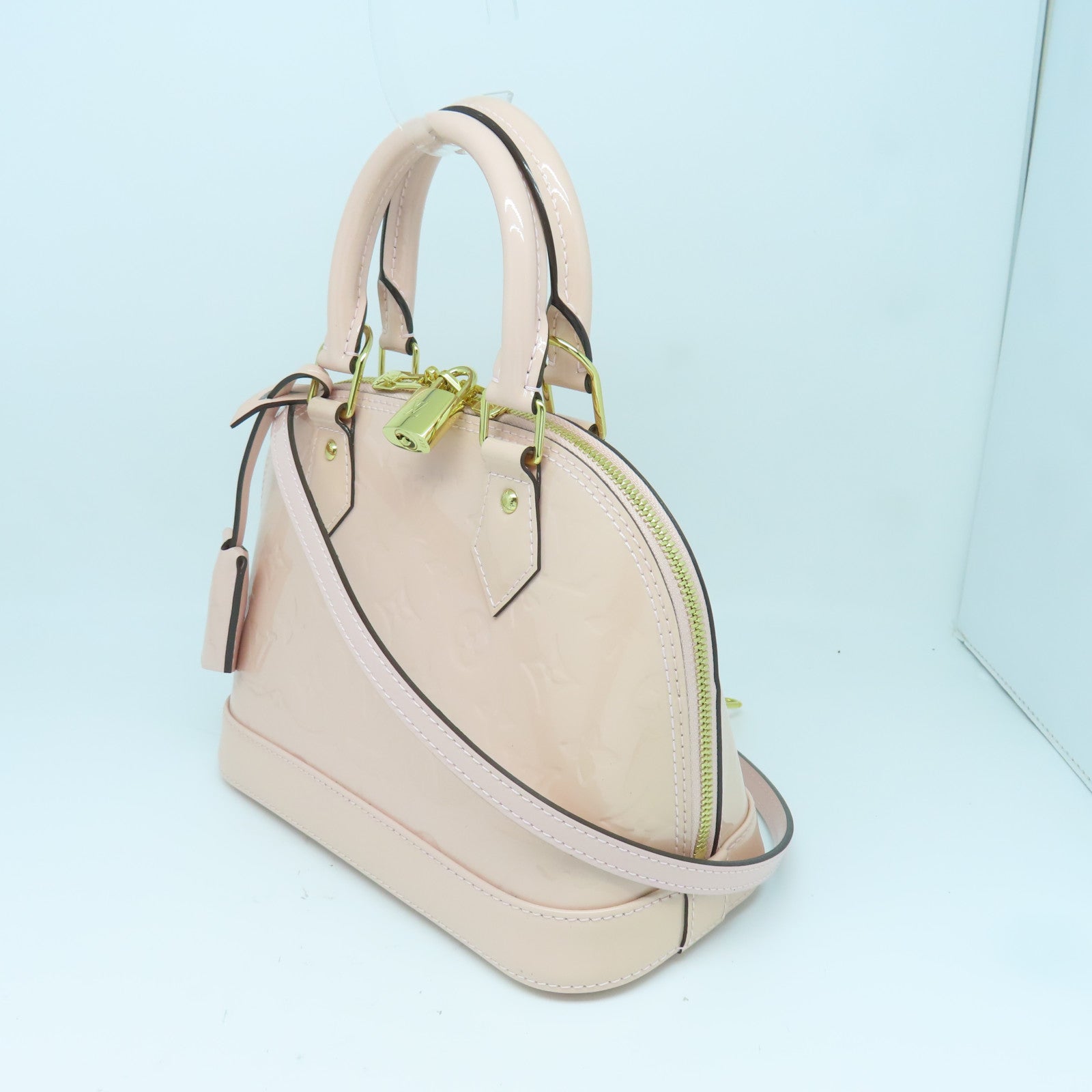 LOUIS VUITTON Monogram Vernis Alma BB金扣手挽肩背两用袋粉红色