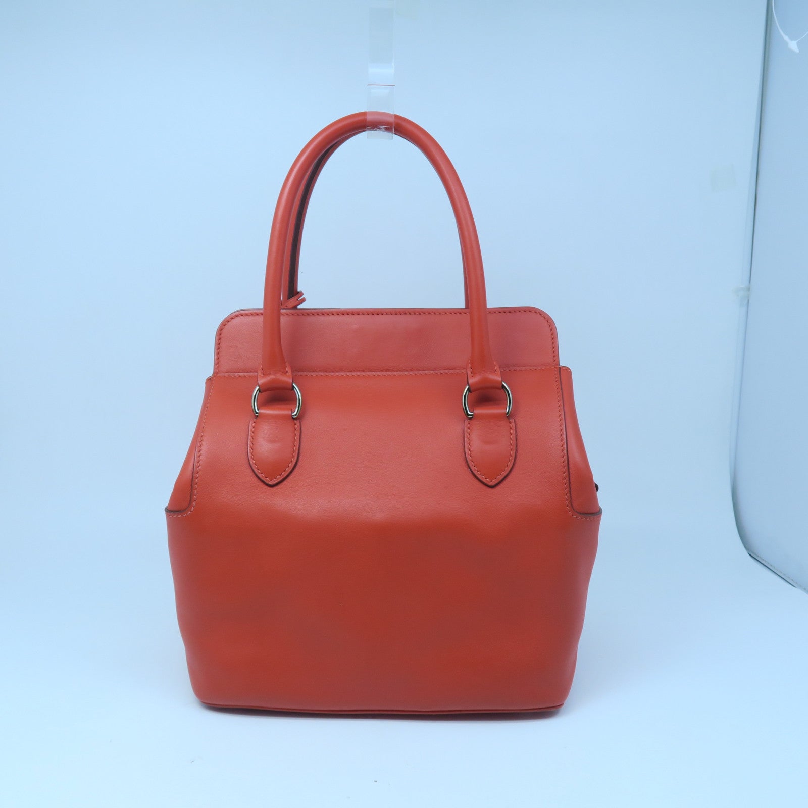 HERMES Swift Leather Toolbox 20 Silver Buckle Handle Shoulder Backpack Fluorescent Orange