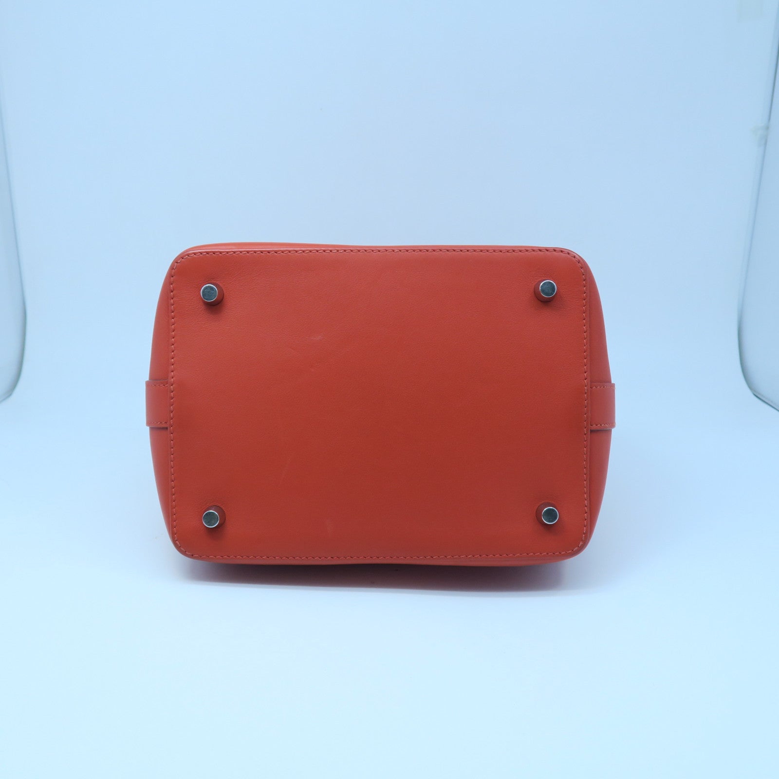 HERMES Swift Leather Toolbox 20 Silver Buckle Handle Shoulder Backpack Fluorescent Orange