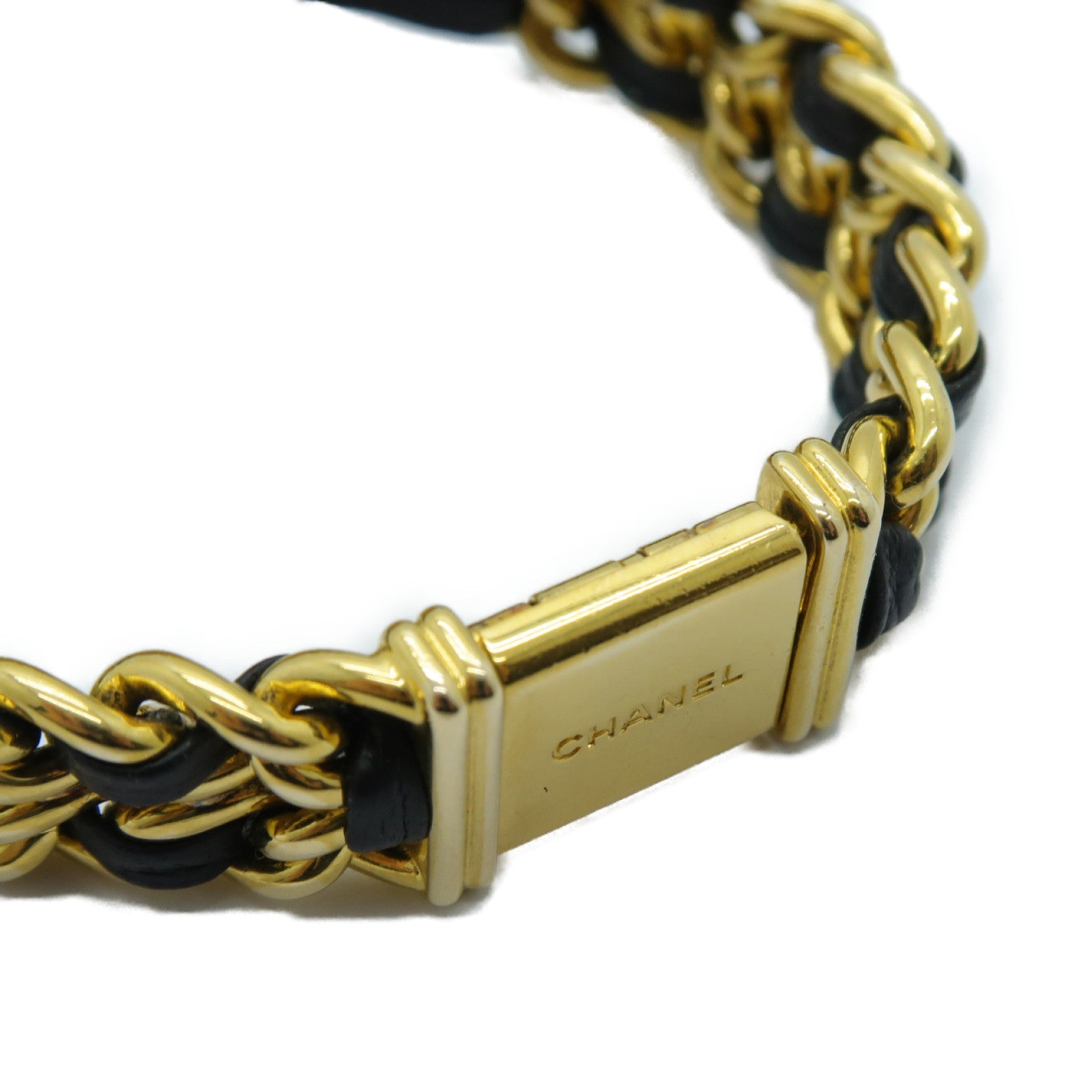 CHANEL Premiere M鍍金手錶石英機芯黑色/金色