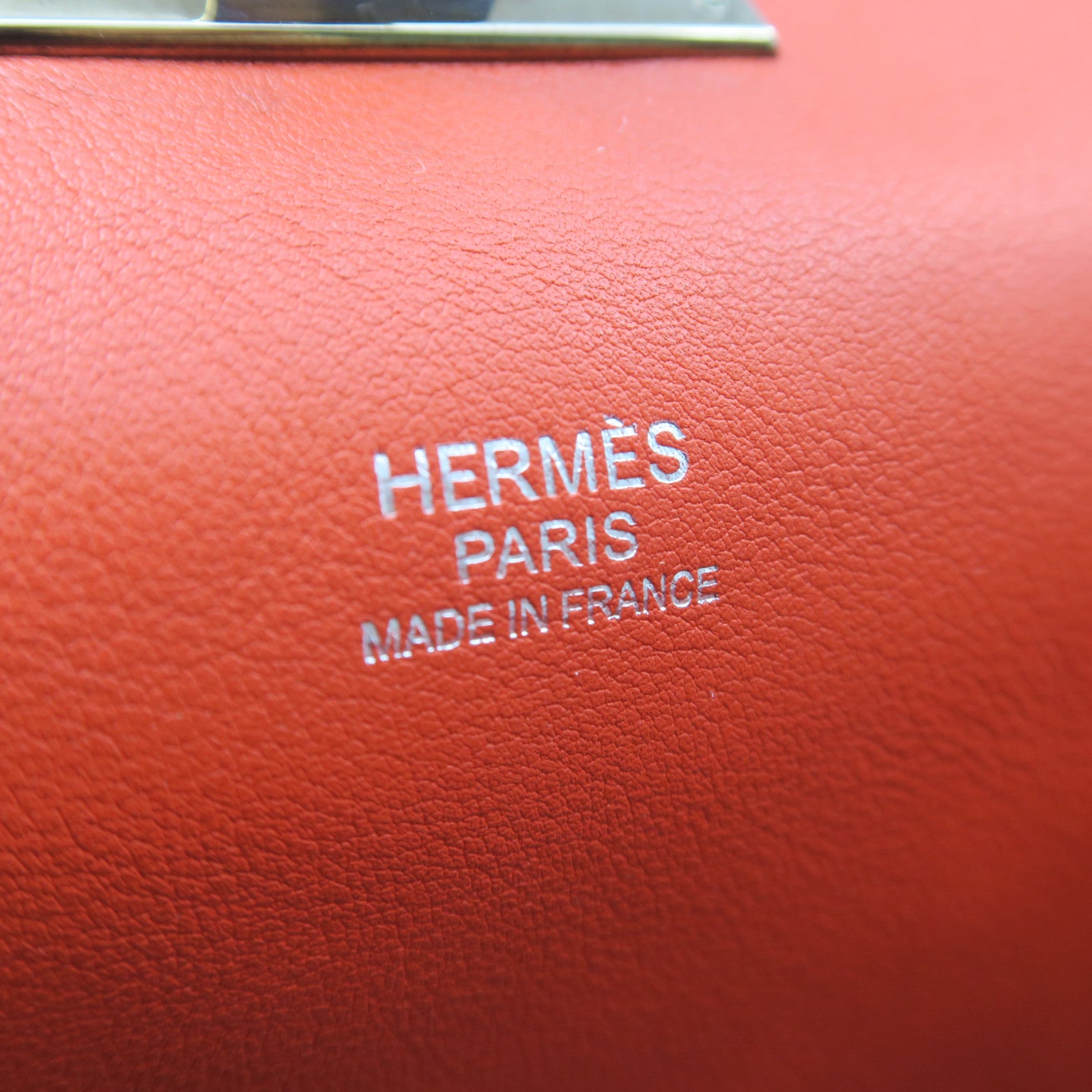HERMES Swift Leather Toolbox 20 Silver Buckle Handle Shoulder Backpack Fluorescent Orange