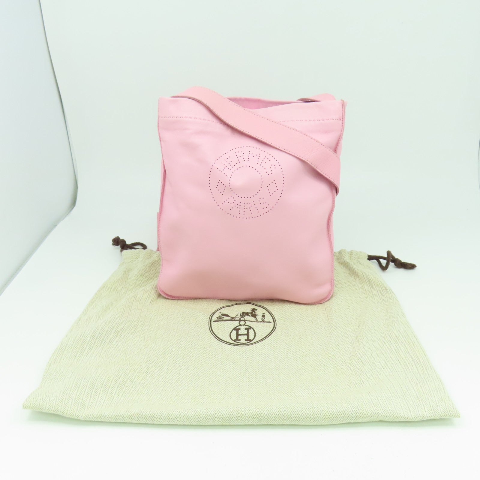 HERMES Swift皮革Clou De Selle Bag銀扣肩背袋粉紅色