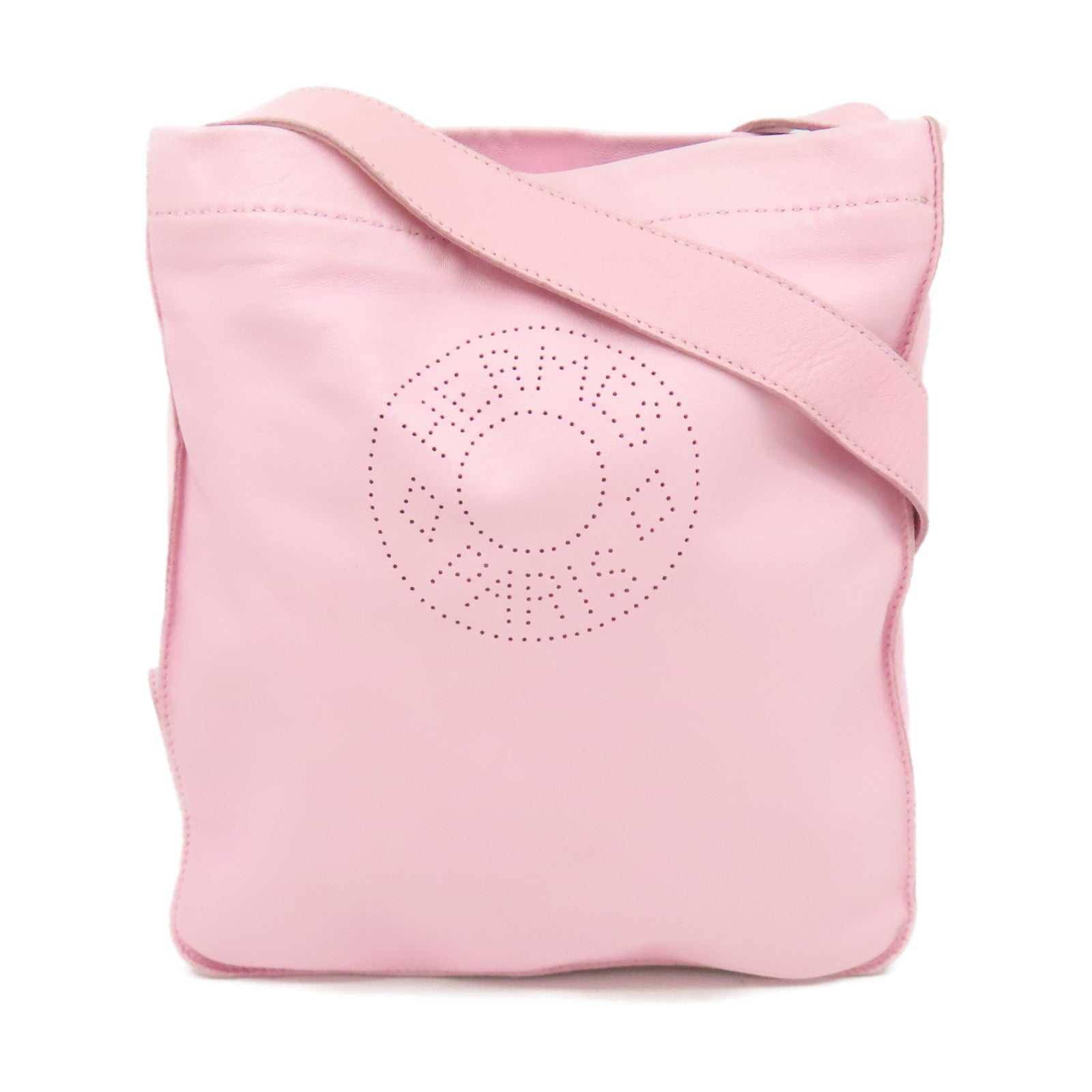 HERMES Swift皮革Clou De Selle Bag銀扣肩背袋粉紅色