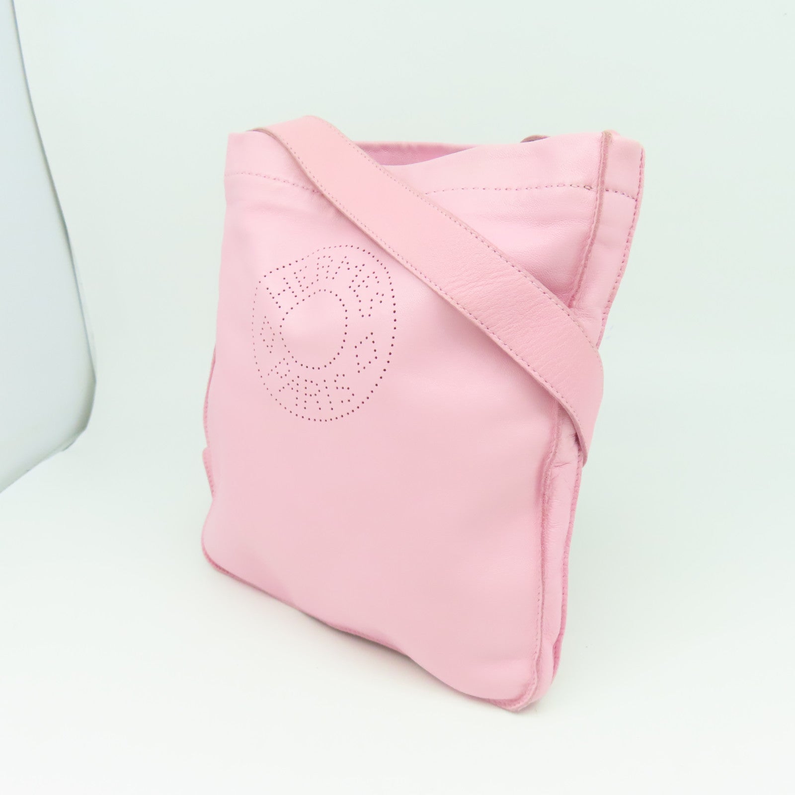 HERMES Swift皮革Clou De Selle Bag銀扣肩背袋粉紅色