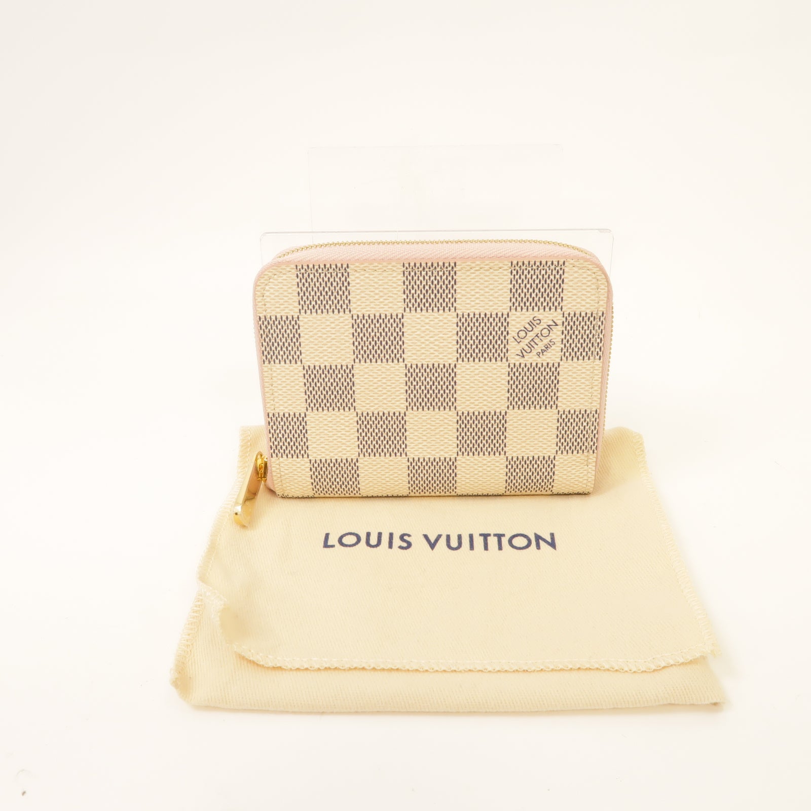 LOUIS VUITTON Damier Azur Zipped Coin Case金扣零錢包白色/粉紅色