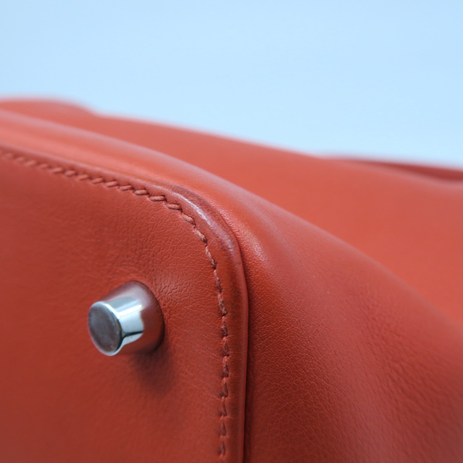 HERMES Swift Leather Toolbox 20 Silver Buckle Handle Shoulder Backpack Fluorescent Orange