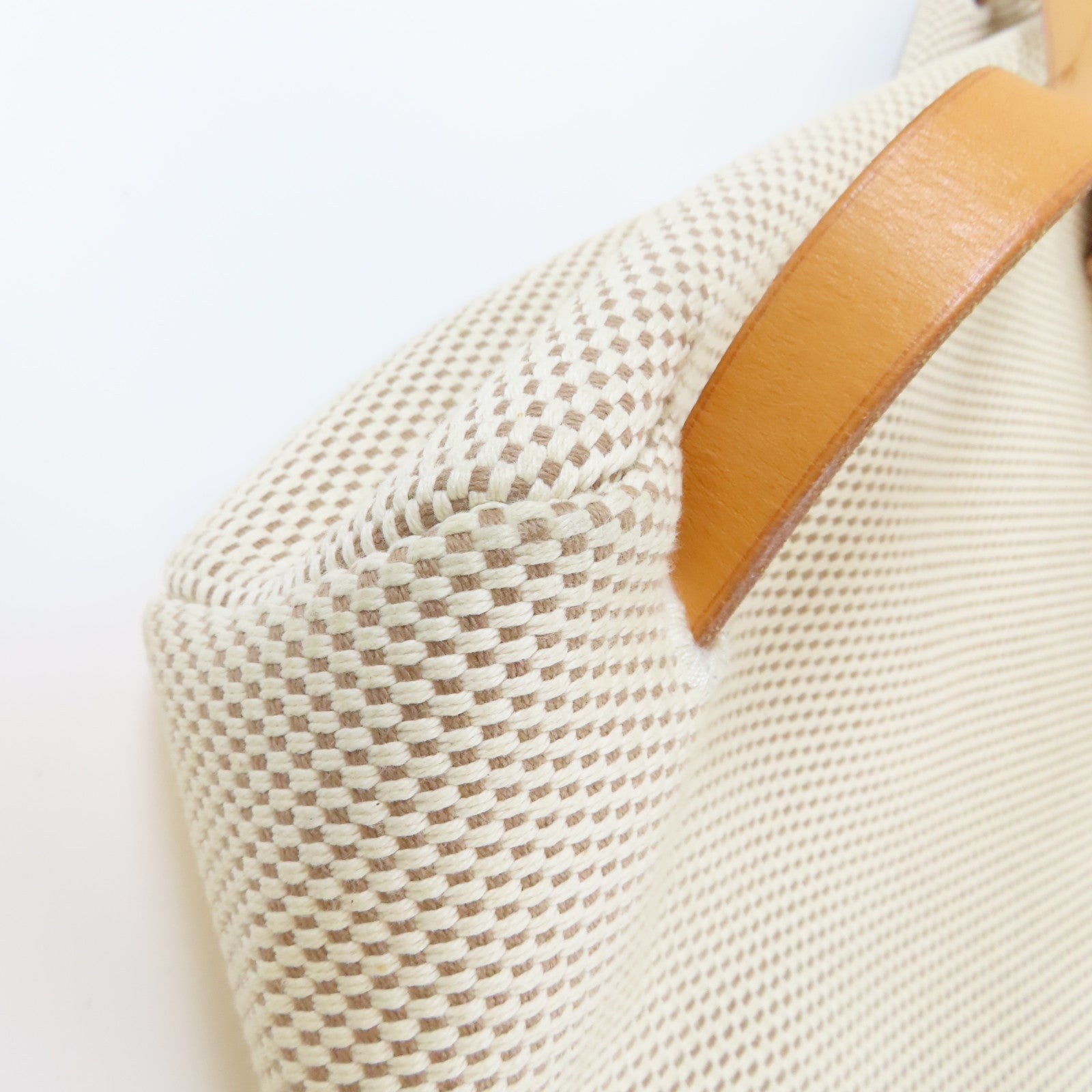 HERMES 帆布Herbag Backpack銀扣背包米色/啡色