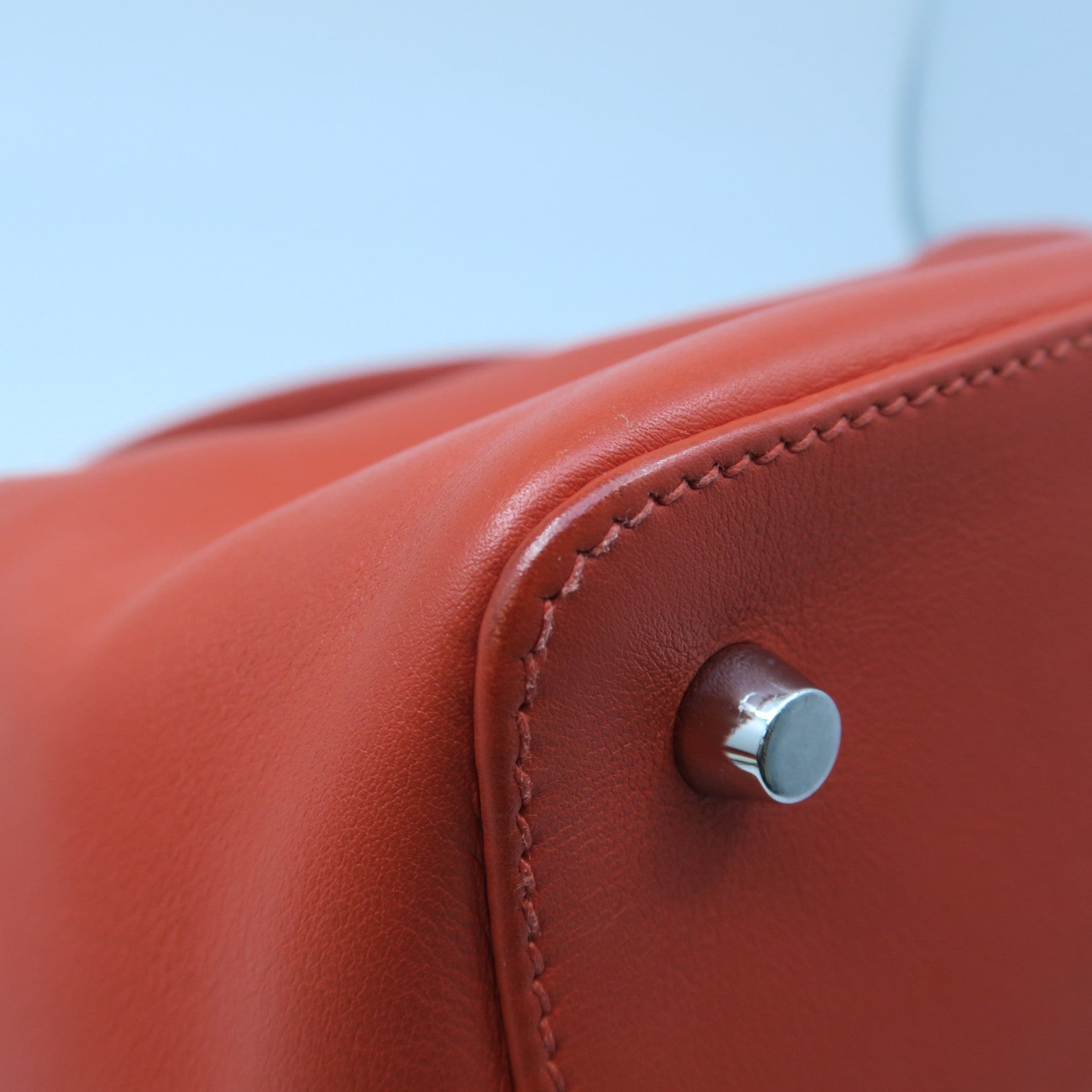 HERMES Swift Leather Toolbox 20 Silver Buckle Handle Shoulder Backpack Fluorescent Orange