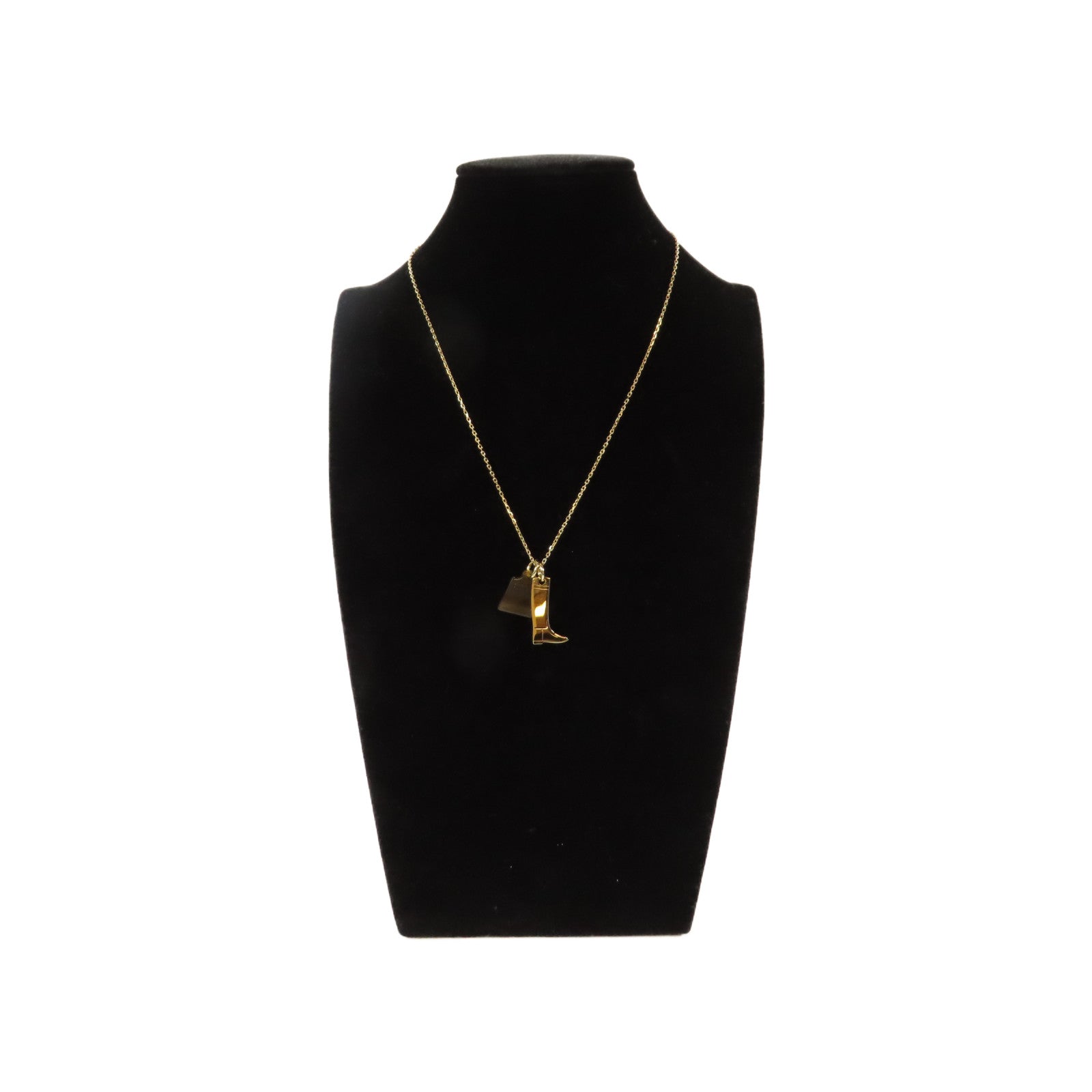 HERMES 水牛角/金屬Amulette Maroquinier pendant Necklace Kelly Bag項鍊金色#44cm