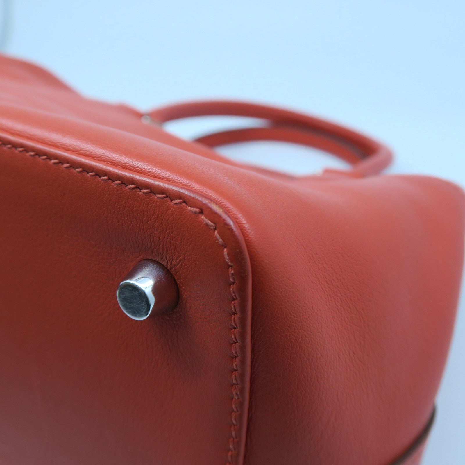 HERMES Swift Leather Toolbox 20 Silver Buckle Handle Shoulder Backpack Fluorescent Orange