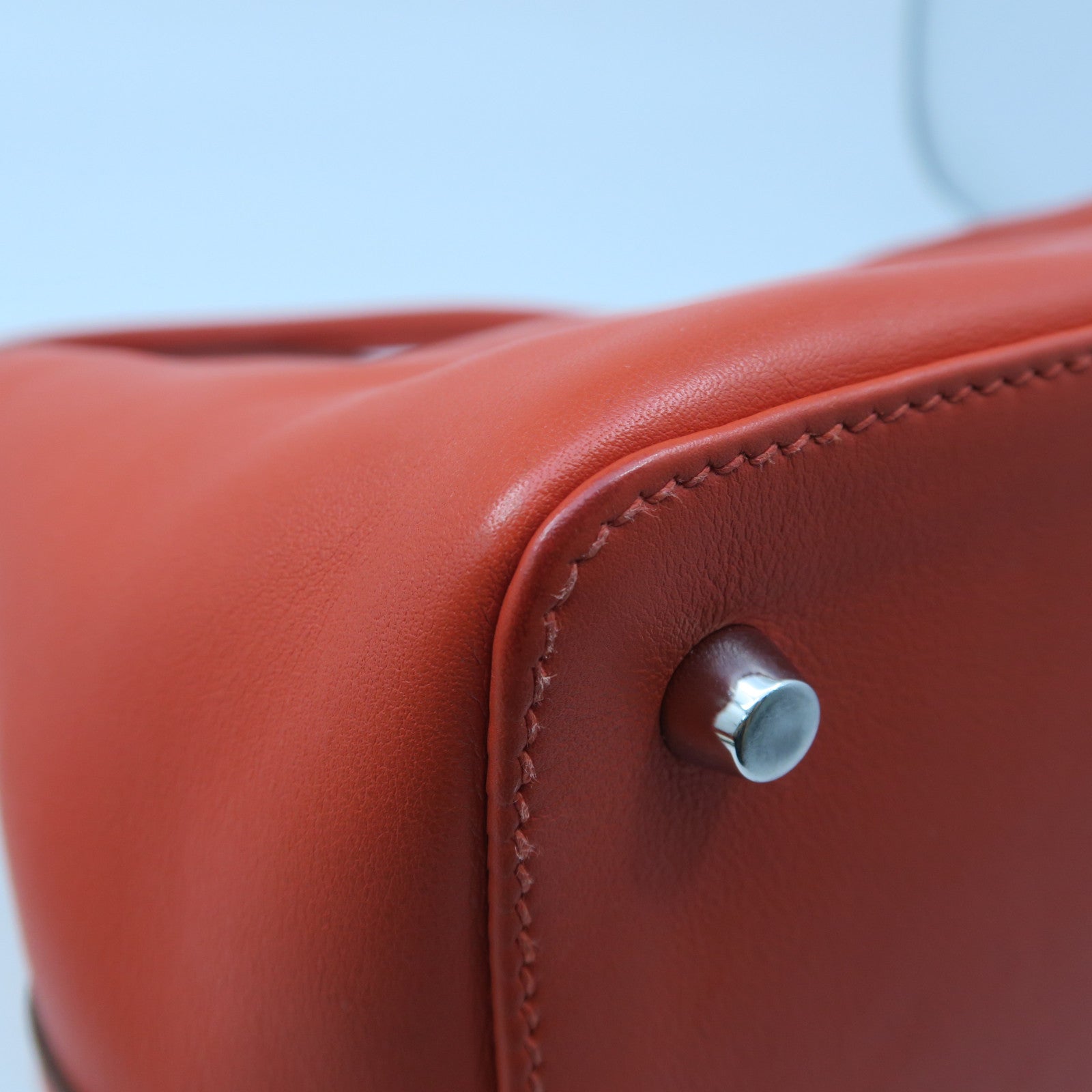 HERMES Swift Leather Toolbox 20 Silver Buckle Handle Shoulder Backpack Fluorescent Orange