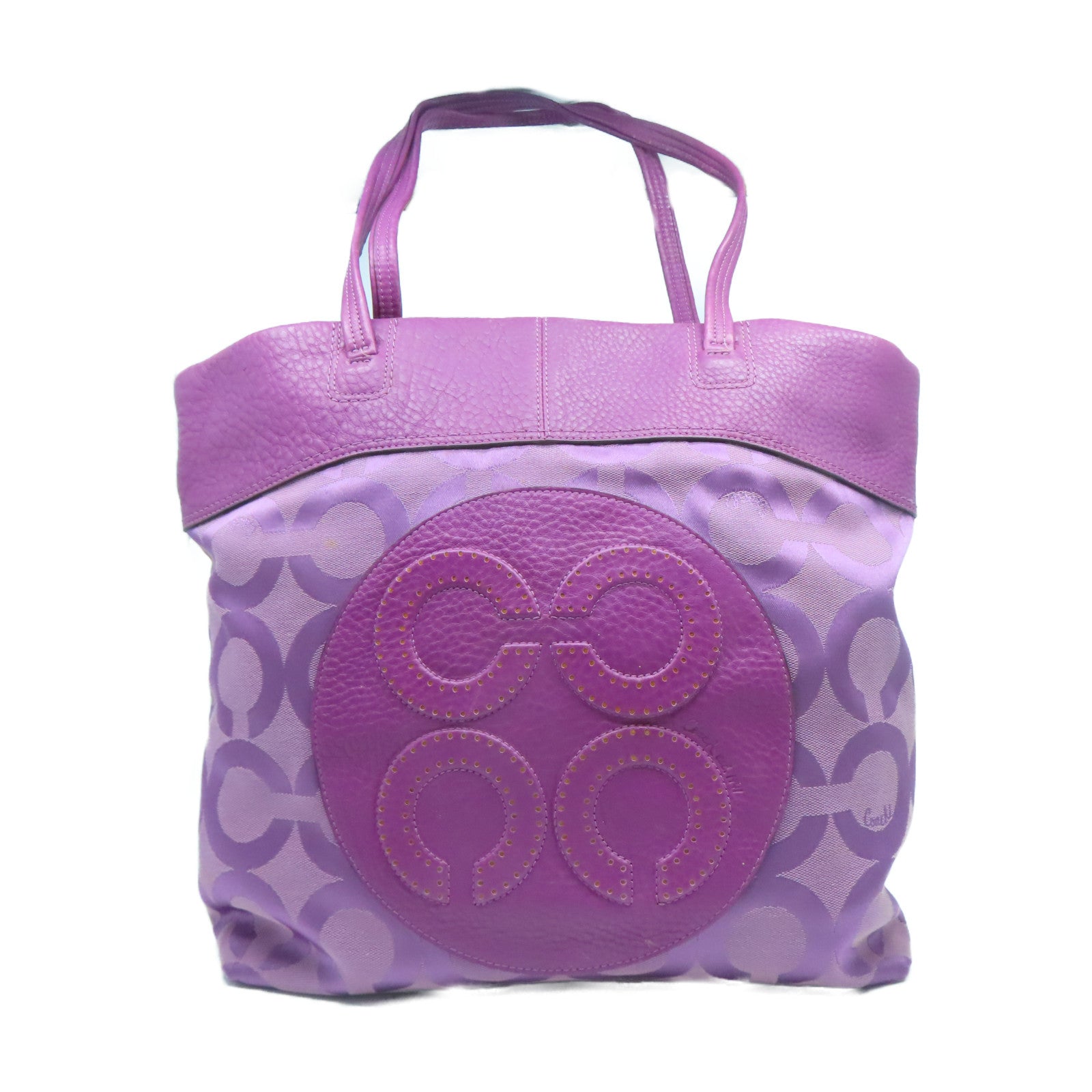 COACH 牛皮皮革Tote Bag銀扣手挽袋紫色