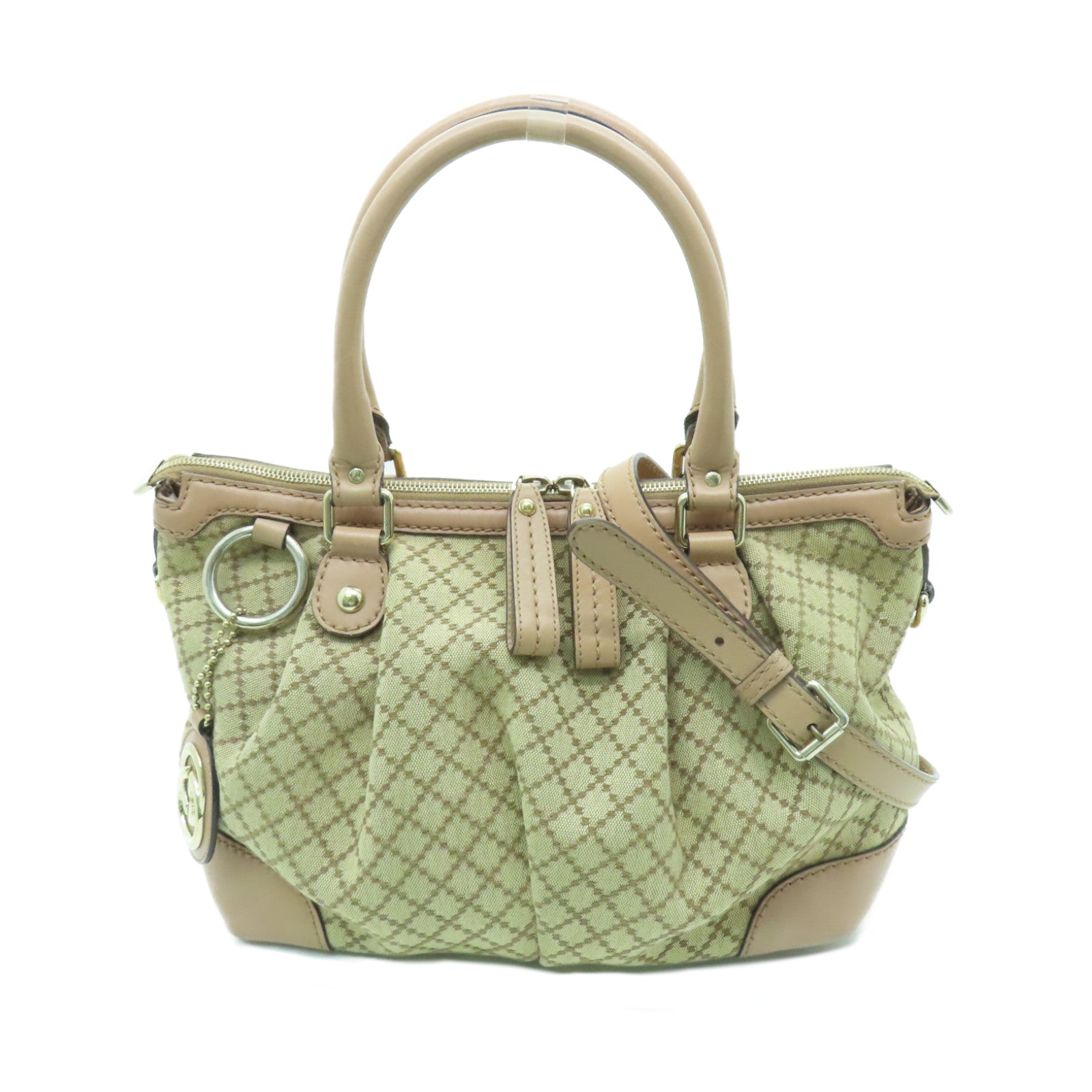 GUCCI Canvas 2way Shoulder Bag Silver Buckle Handle Shoulder Bag Beige