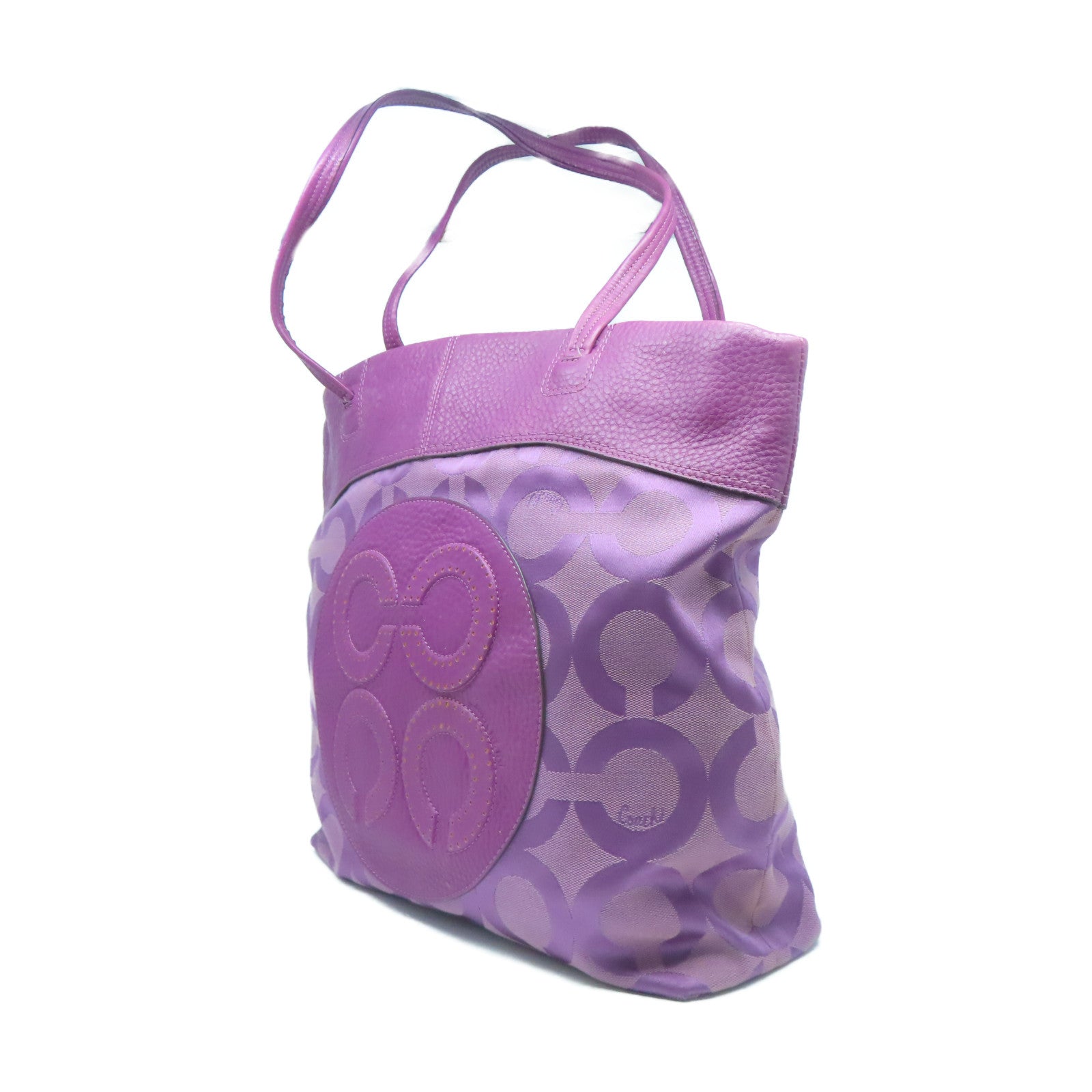 COACH 牛皮皮革Tote Bag銀扣手挽袋紫色