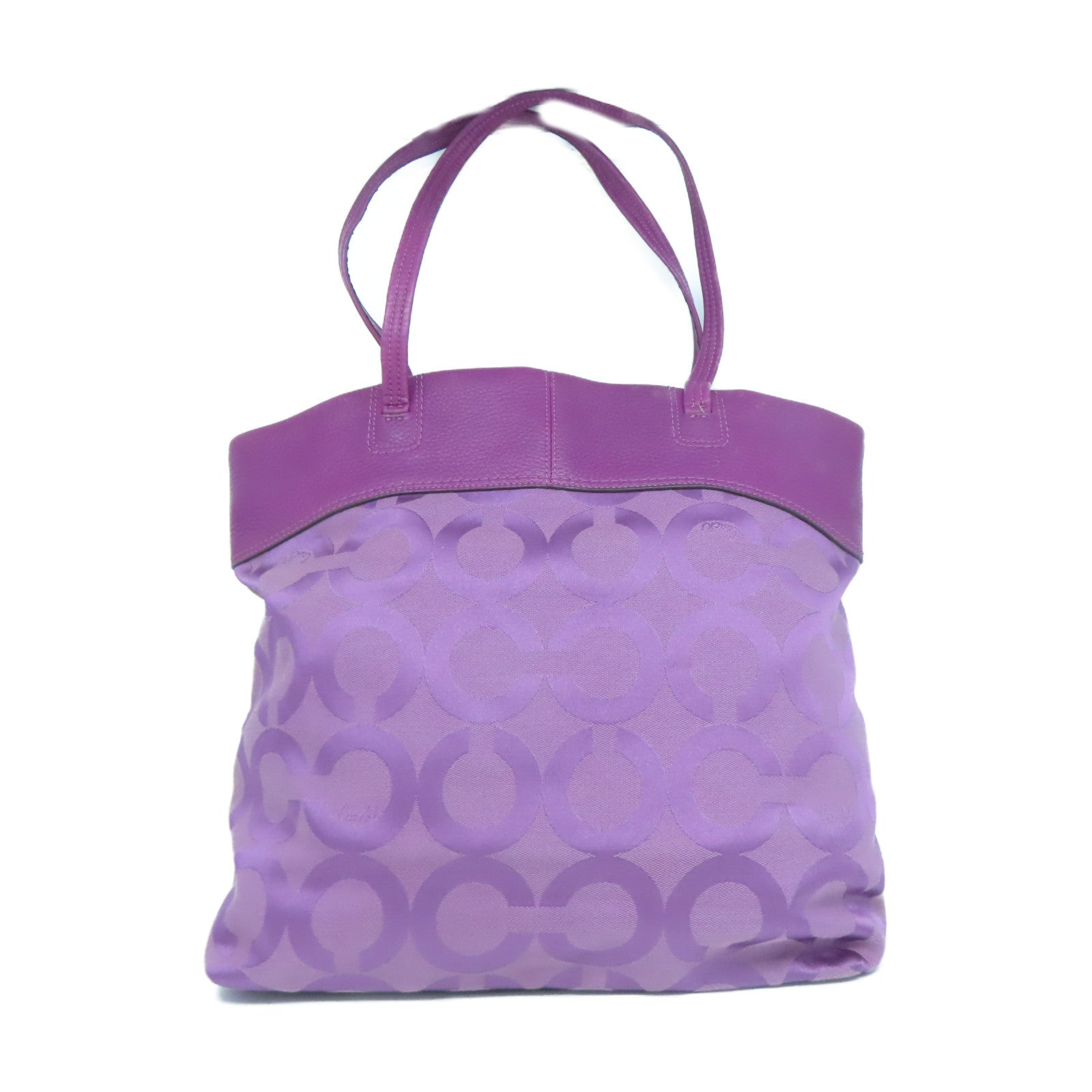 COACH 牛皮皮革Tote Bag銀扣手挽袋紫色