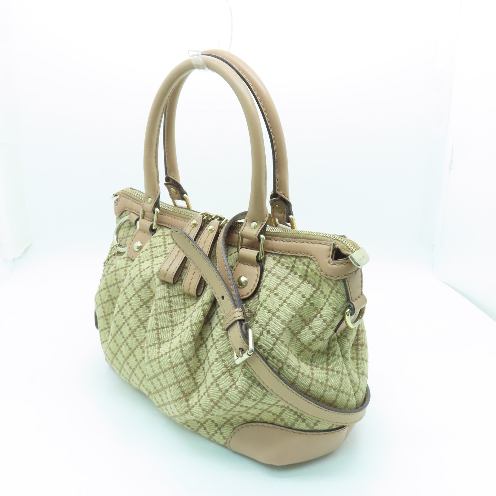 GUCCI Canvas 2way Shoulder Bag Silver Buckle Handle Shoulder Bag Beige