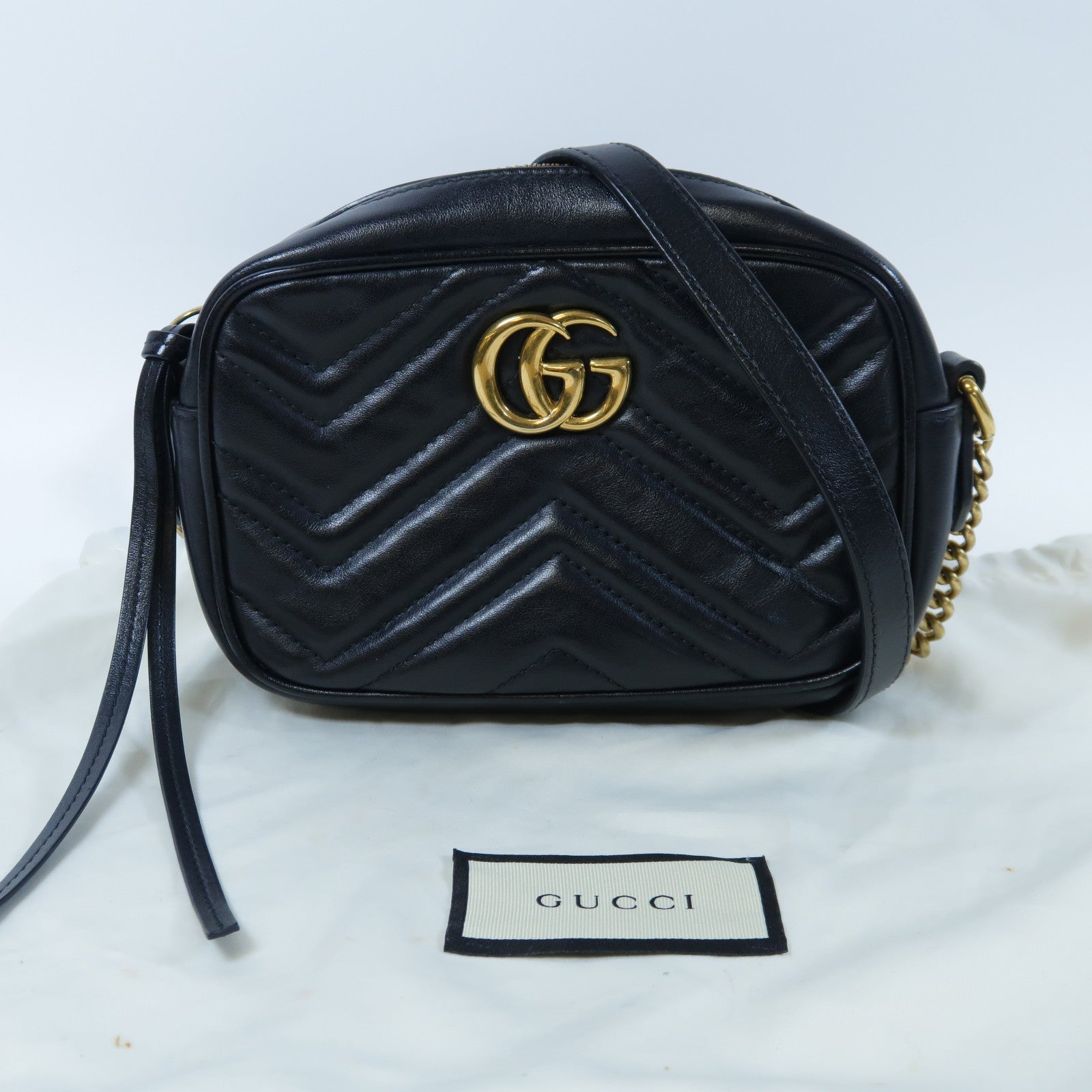 GUCCI 牛皮皮革GG Marmont Mini金扣肩背袋黑色