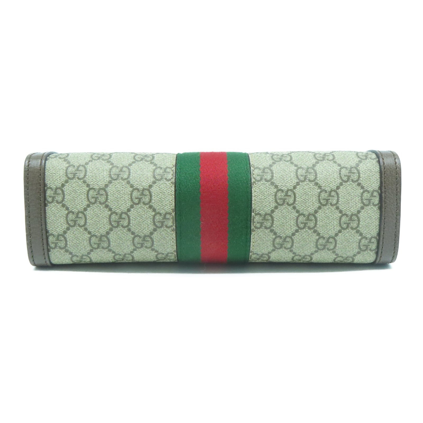 GUCCI 塗層帆布/皮革Ophidia Shoulder Bag金扣鏈帶肩背袋灰色/啡色