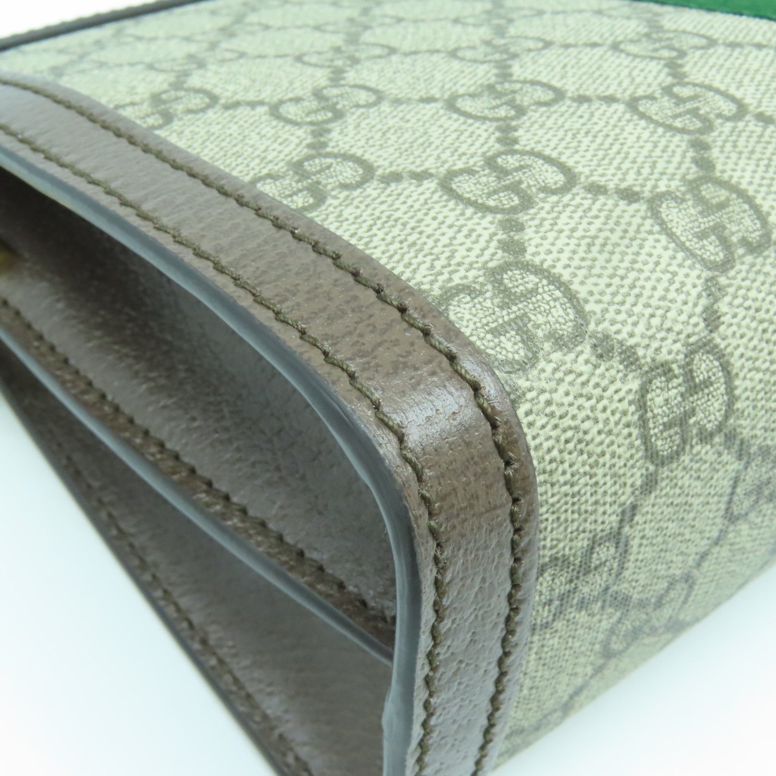 GUCCI 塗層帆布/皮革Ophidia Shoulder Bag金扣鏈帶肩背袋灰色/啡色