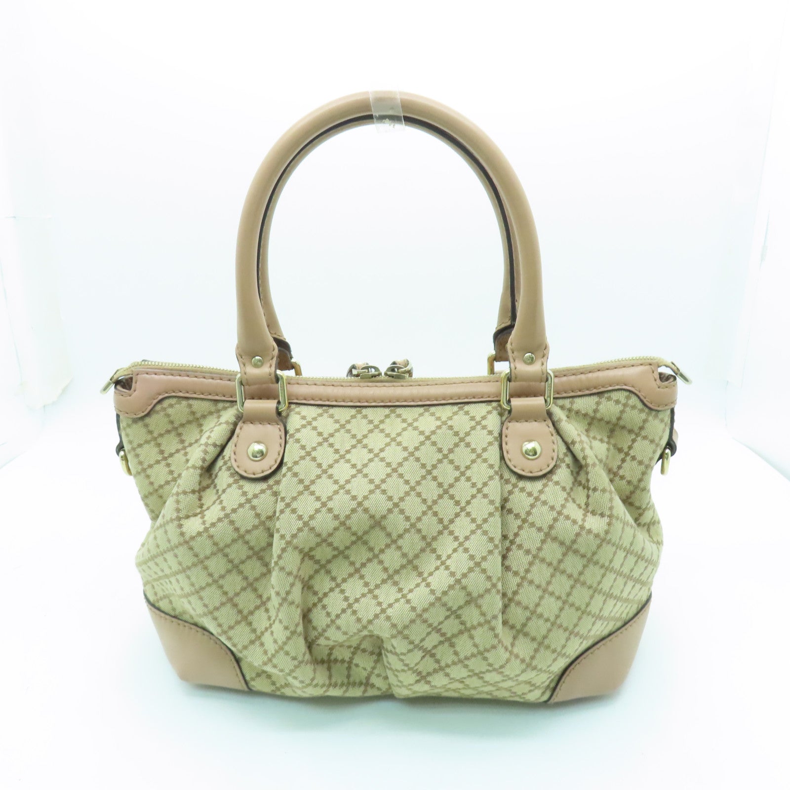 GUCCI Canvas 2way Shoulder Bag Silver Buckle Handle Shoulder Bag Beige