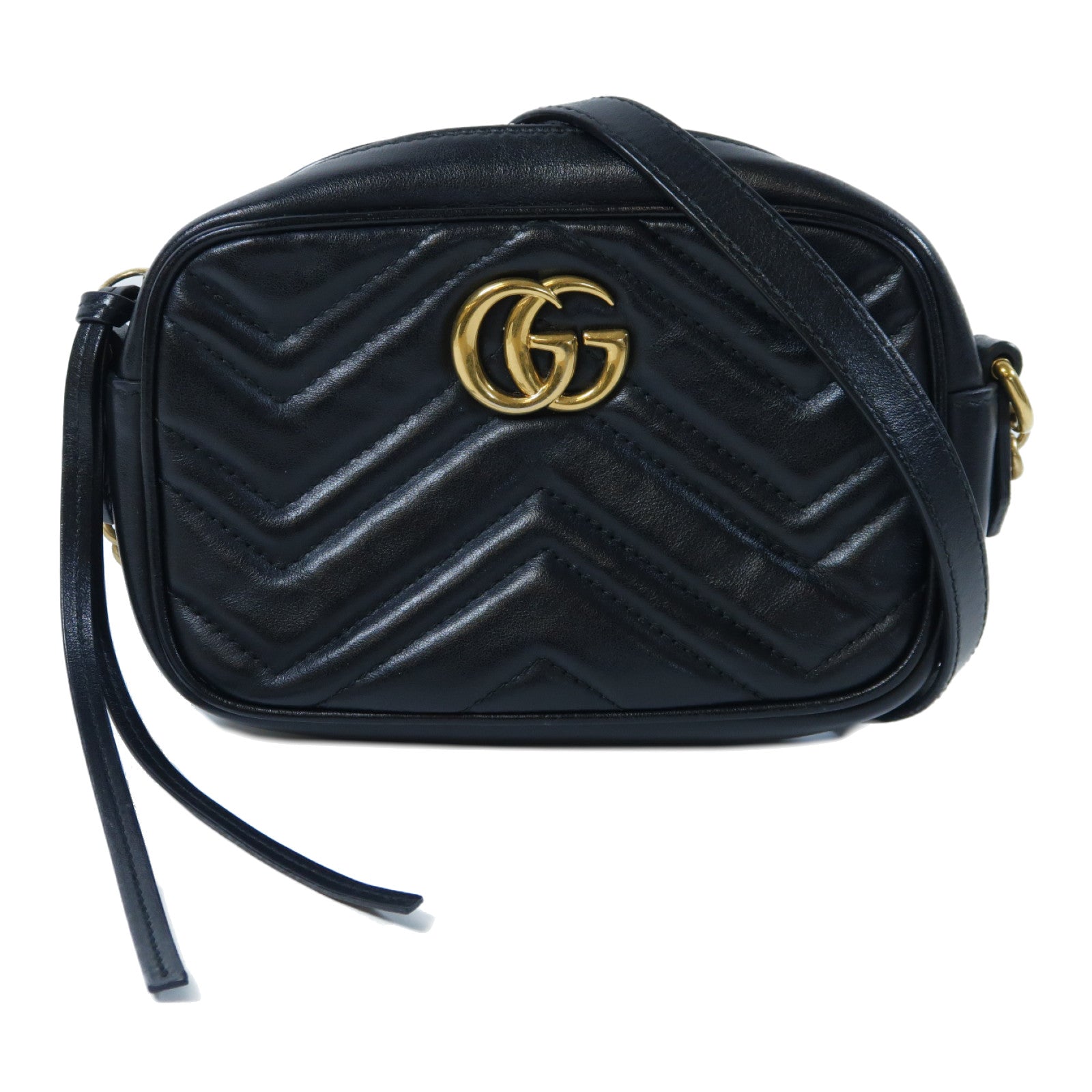 GUCCI 牛皮皮革GG Marmont Mini金扣肩背袋黑色