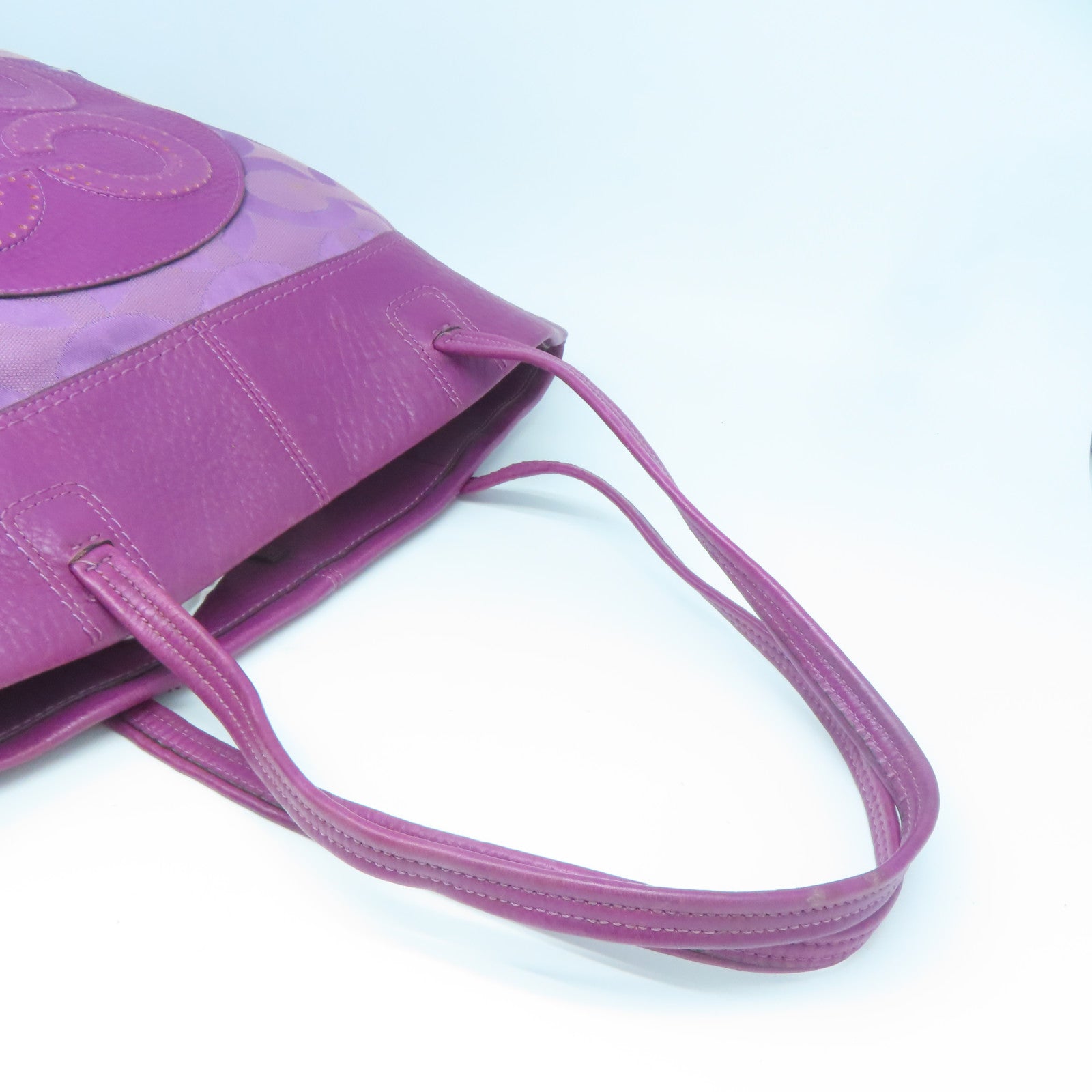 COACH 牛皮皮革Tote Bag銀扣手挽袋紫色