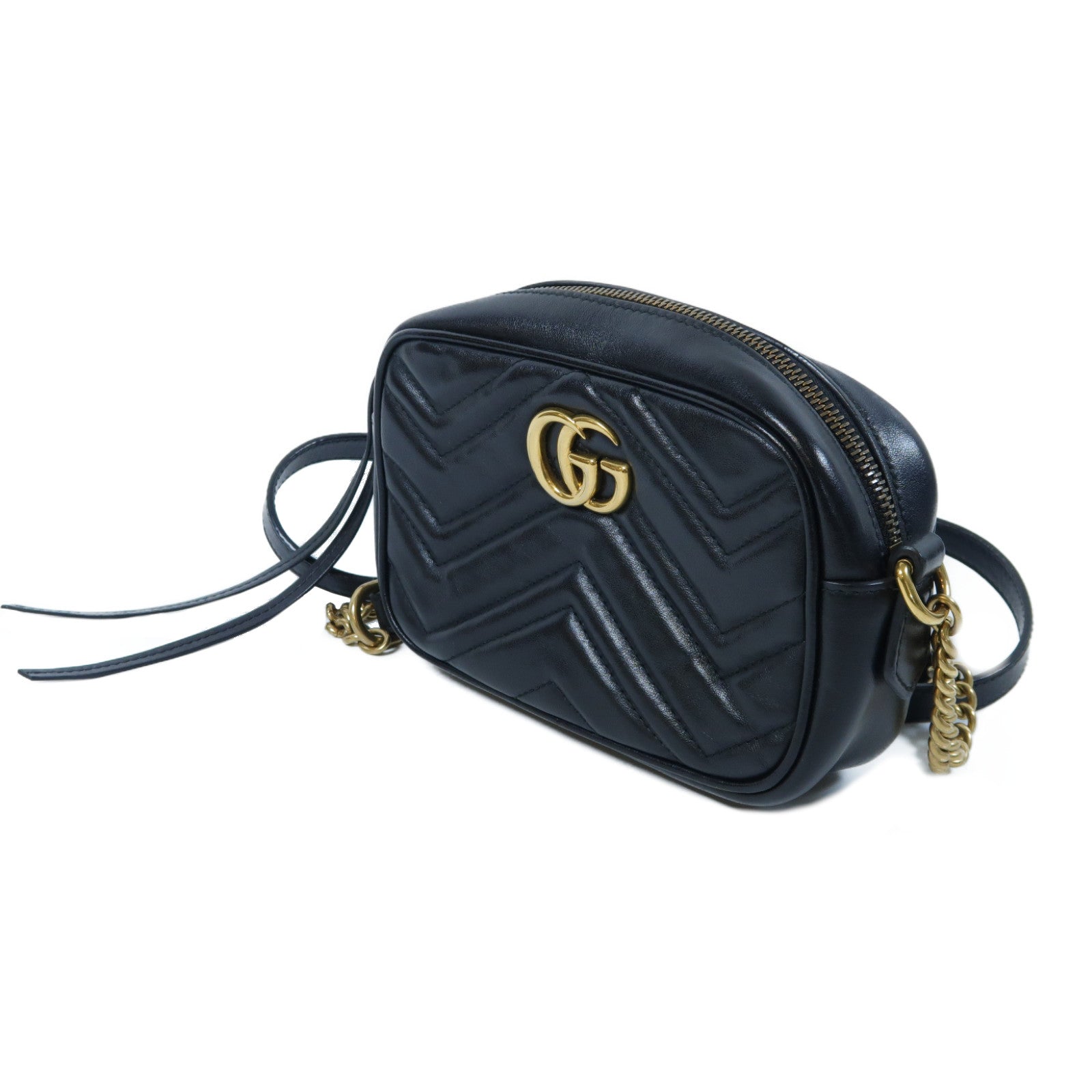 GUCCI 牛皮皮革GG Marmont Mini金扣肩背袋黑色