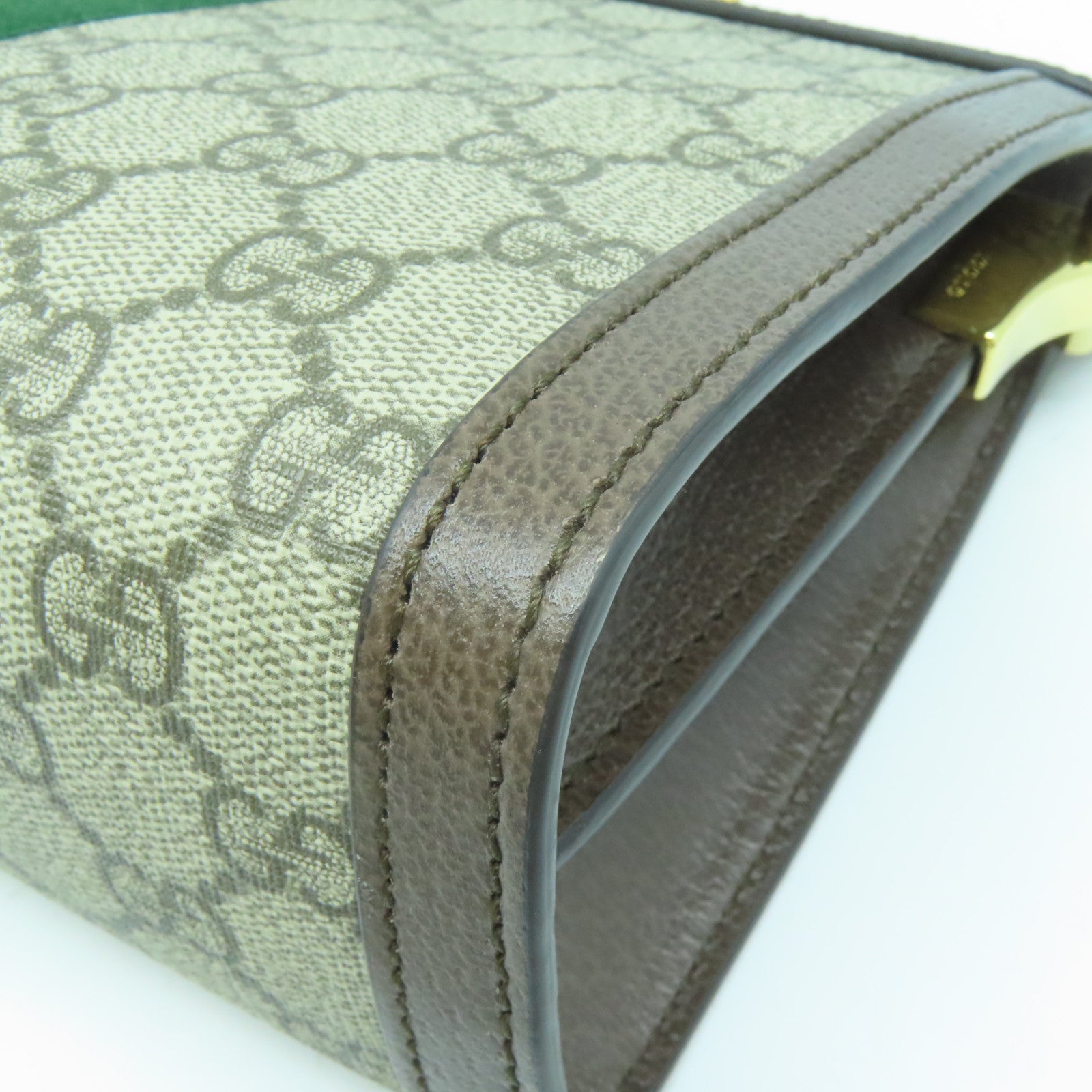 GUCCI 塗層帆布/皮革Ophidia Shoulder Bag金扣鏈帶肩背袋灰色/啡色