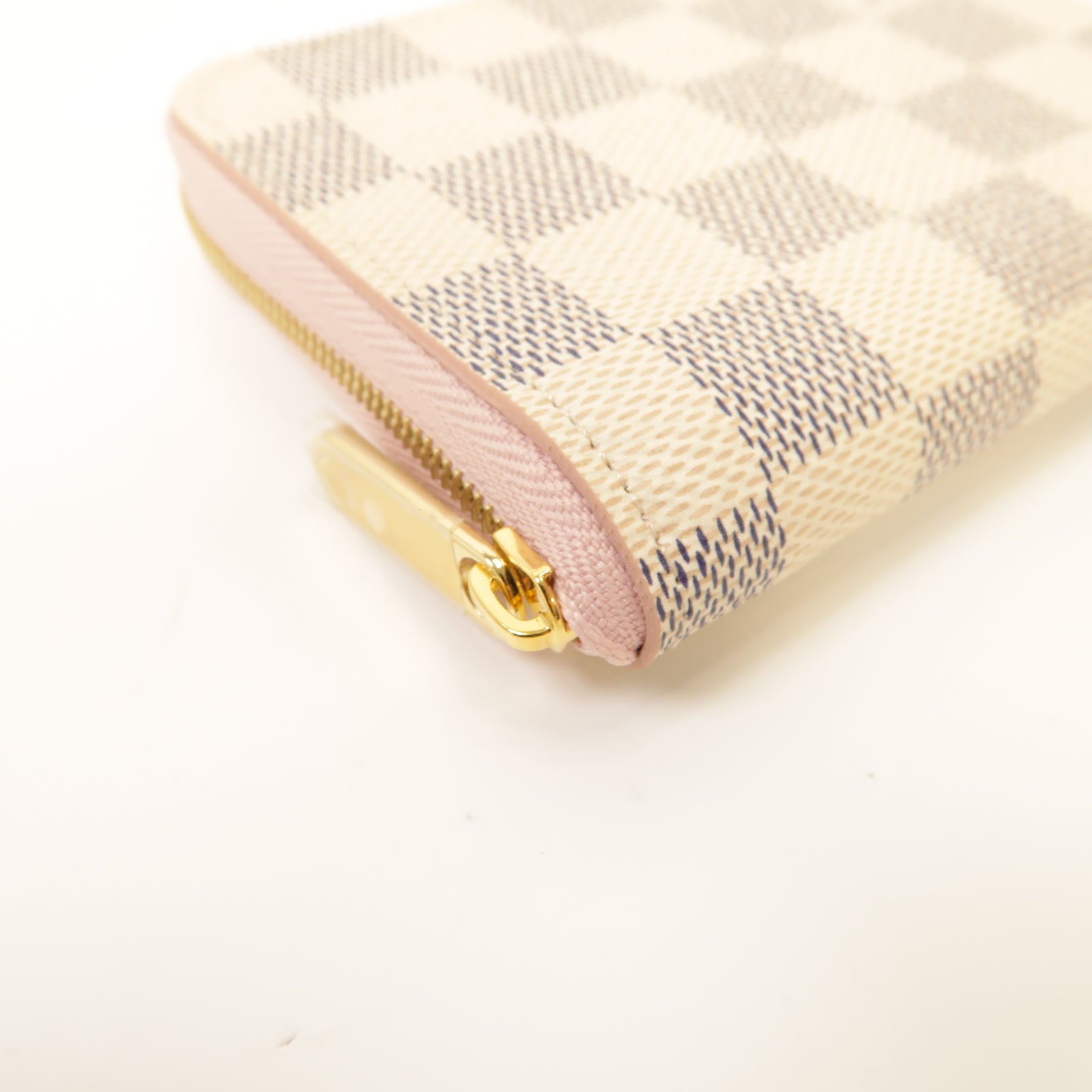 LOUIS VUITTON Damier Azur Zipped Coin Case金扣零錢包白色/粉紅色