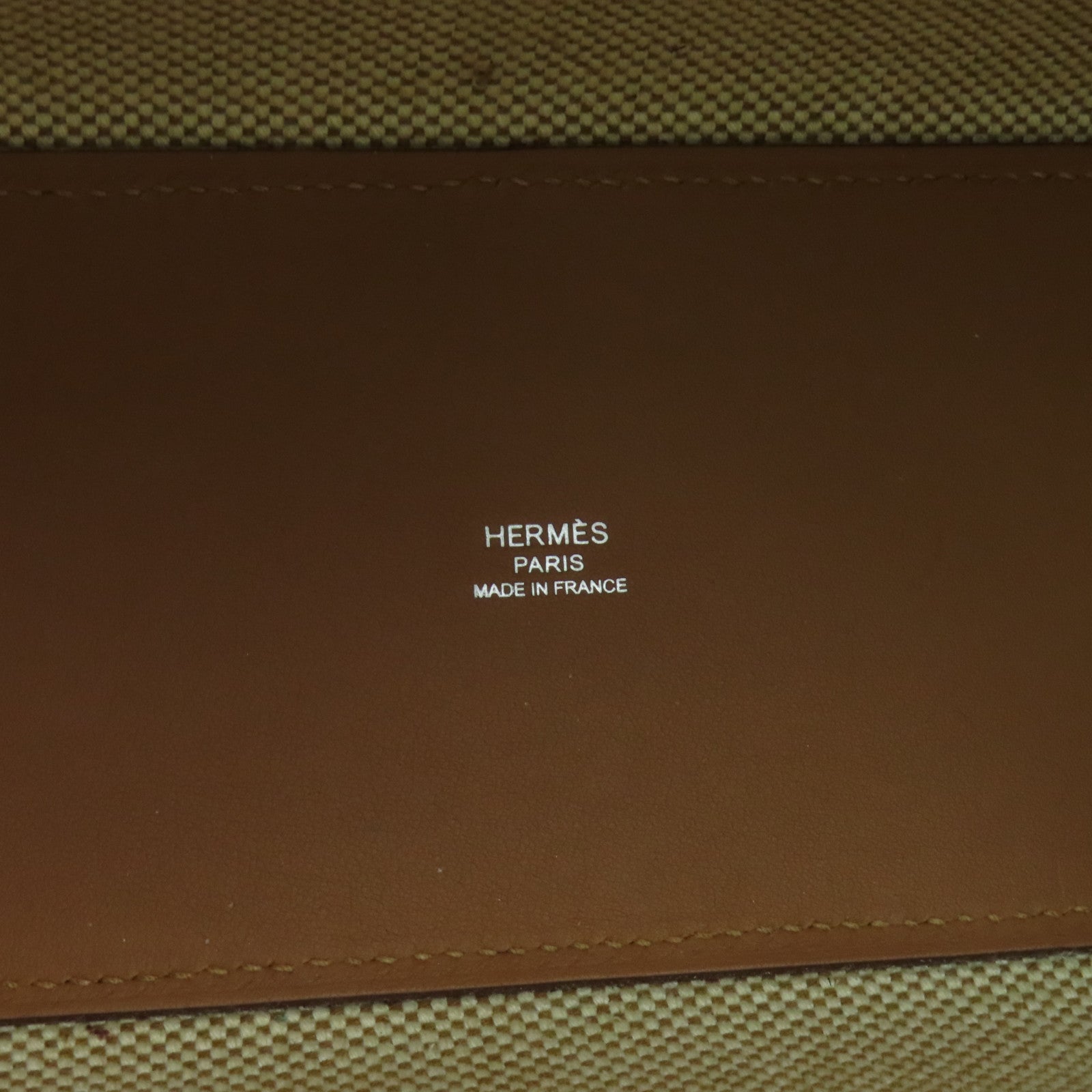 HERMES 帆布/皮革Cabas手挽肩背兩用袋白色/啡色