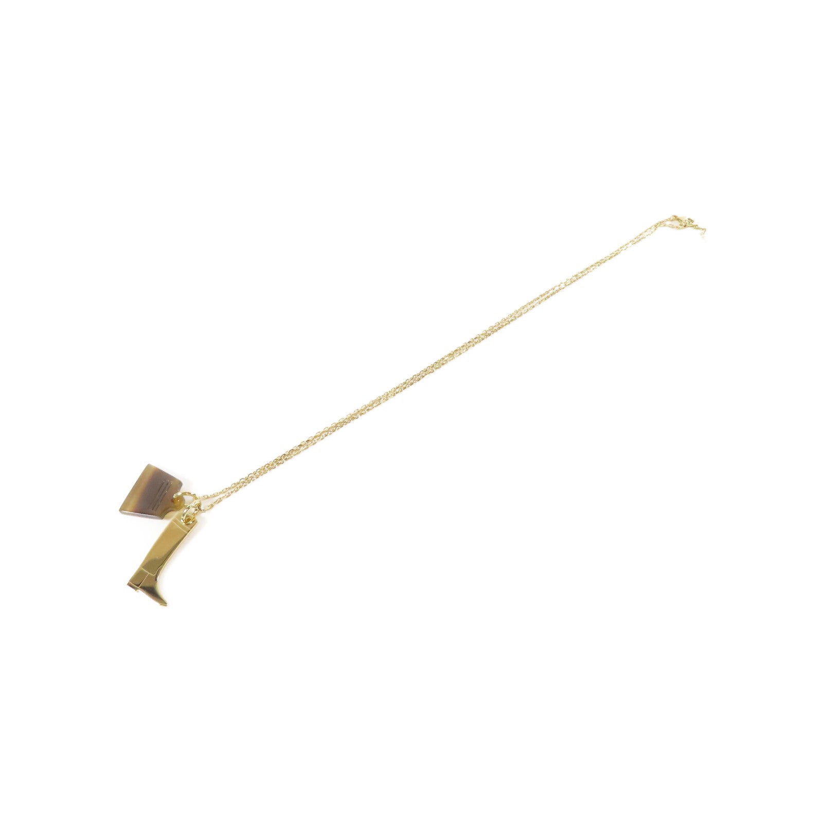 HERMES 水牛角/金屬Amulette Maroquinier pendant Necklace Kelly Bag項鍊金色#44cm
