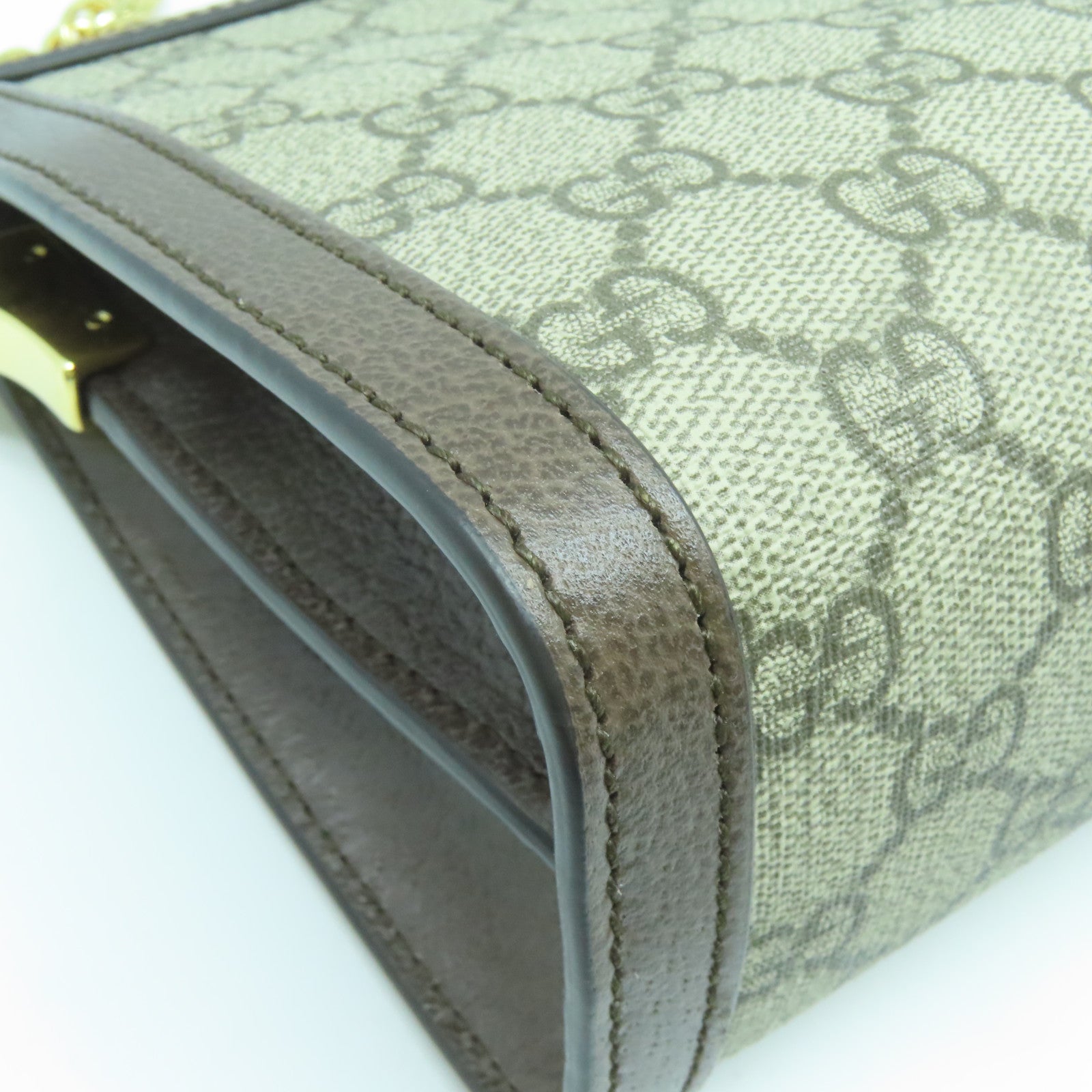 GUCCI 塗層帆布/皮革Ophidia Shoulder Bag金扣鏈帶肩背袋灰色/啡色