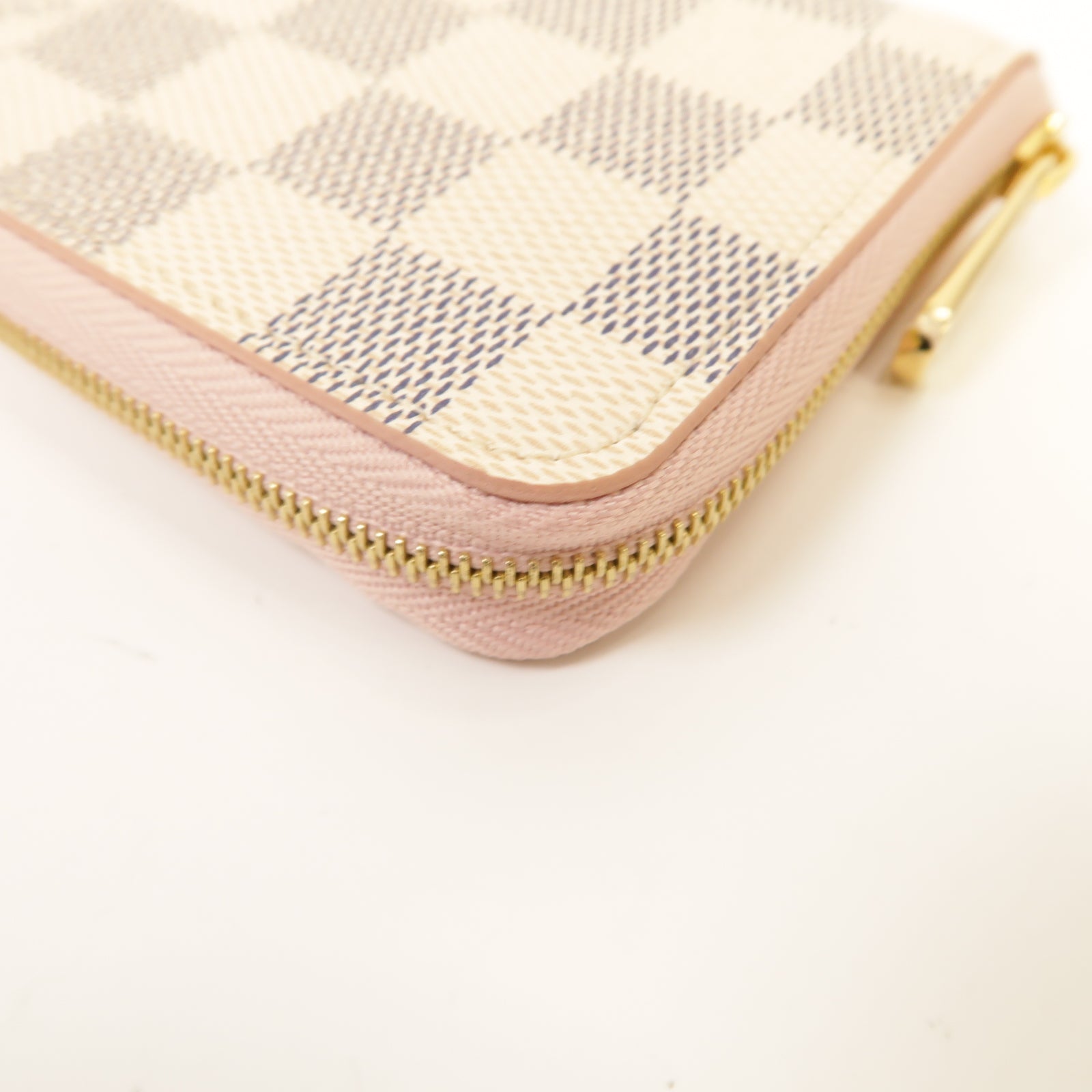 LOUIS VUITTON Damier Azur Zipped Coin Case金扣零錢包白色/粉紅色
