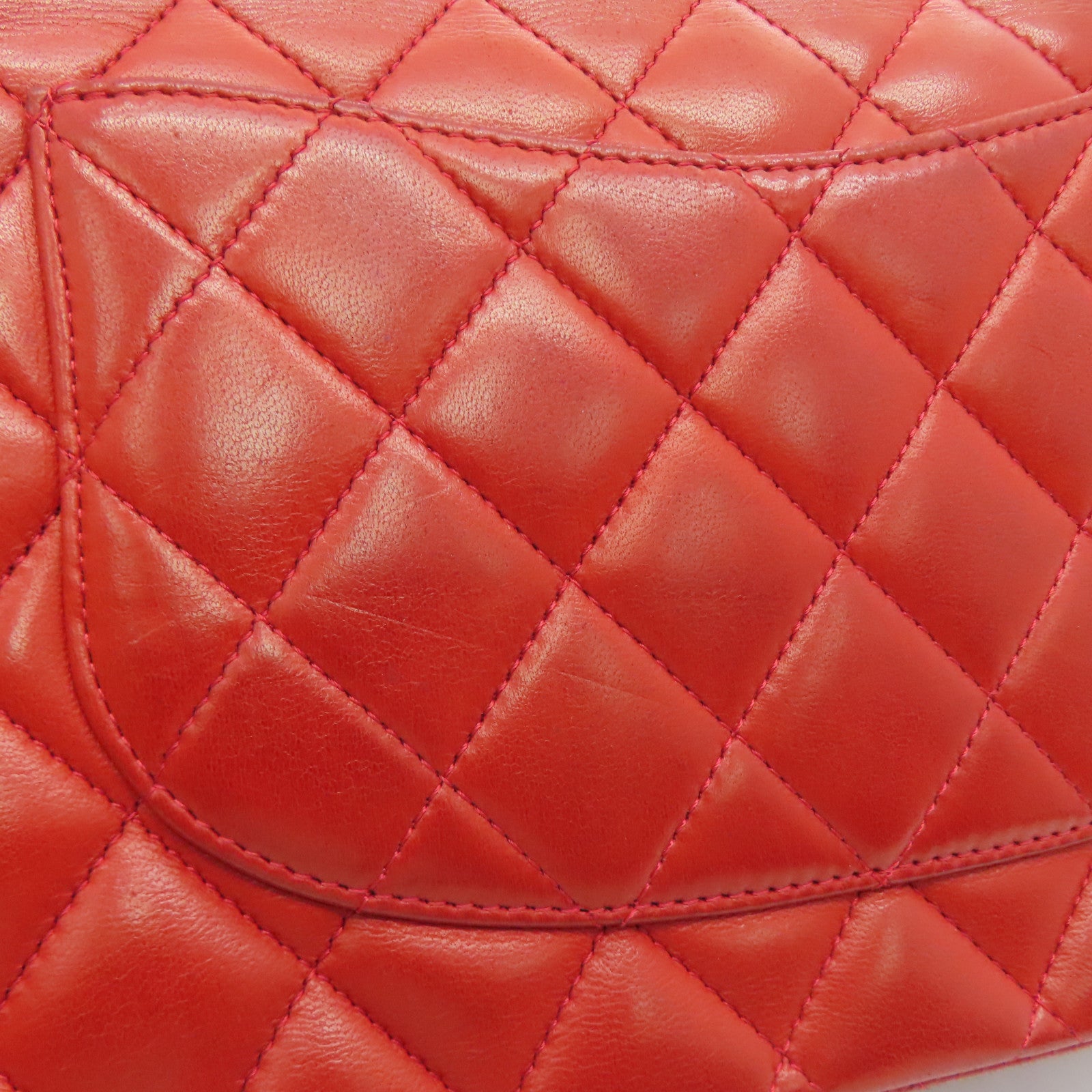 CHANEL 菱格羊皮皮革Classic Chain Shoulder银扣链条肩背袋红色