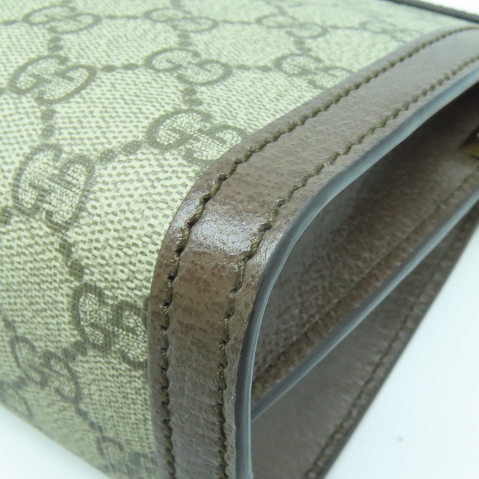 GUCCI 塗層帆布/皮革Ophidia Shoulder Bag金扣鏈帶肩背袋灰色/啡色