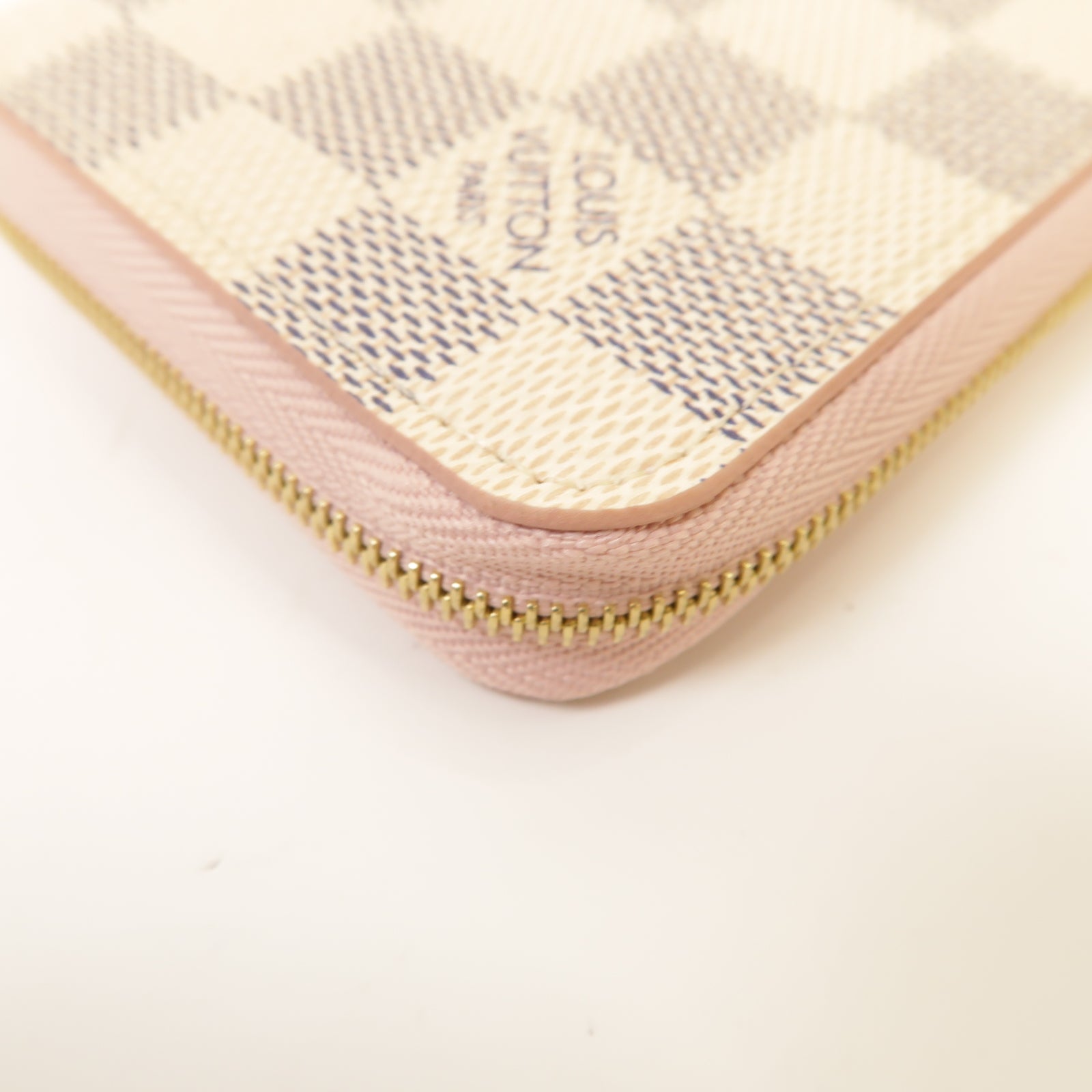 LOUIS VUITTON Damier Azur Zipped Coin Case金扣零錢包白色/粉紅色