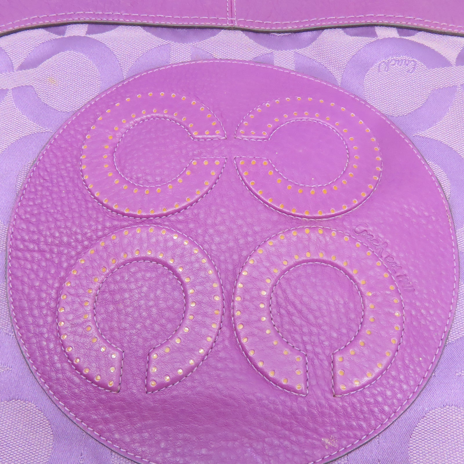 COACH 牛皮皮革Tote Bag銀扣手挽袋紫色