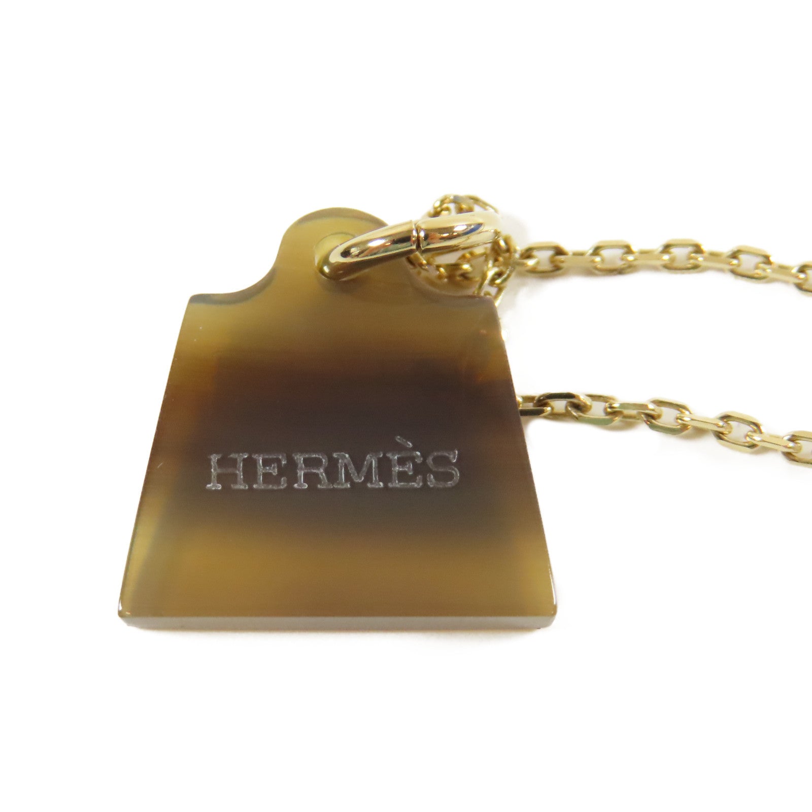 HERMES 水牛角/金屬Amulette Maroquinier pendant Necklace Kelly Bag項鍊金色#44cm