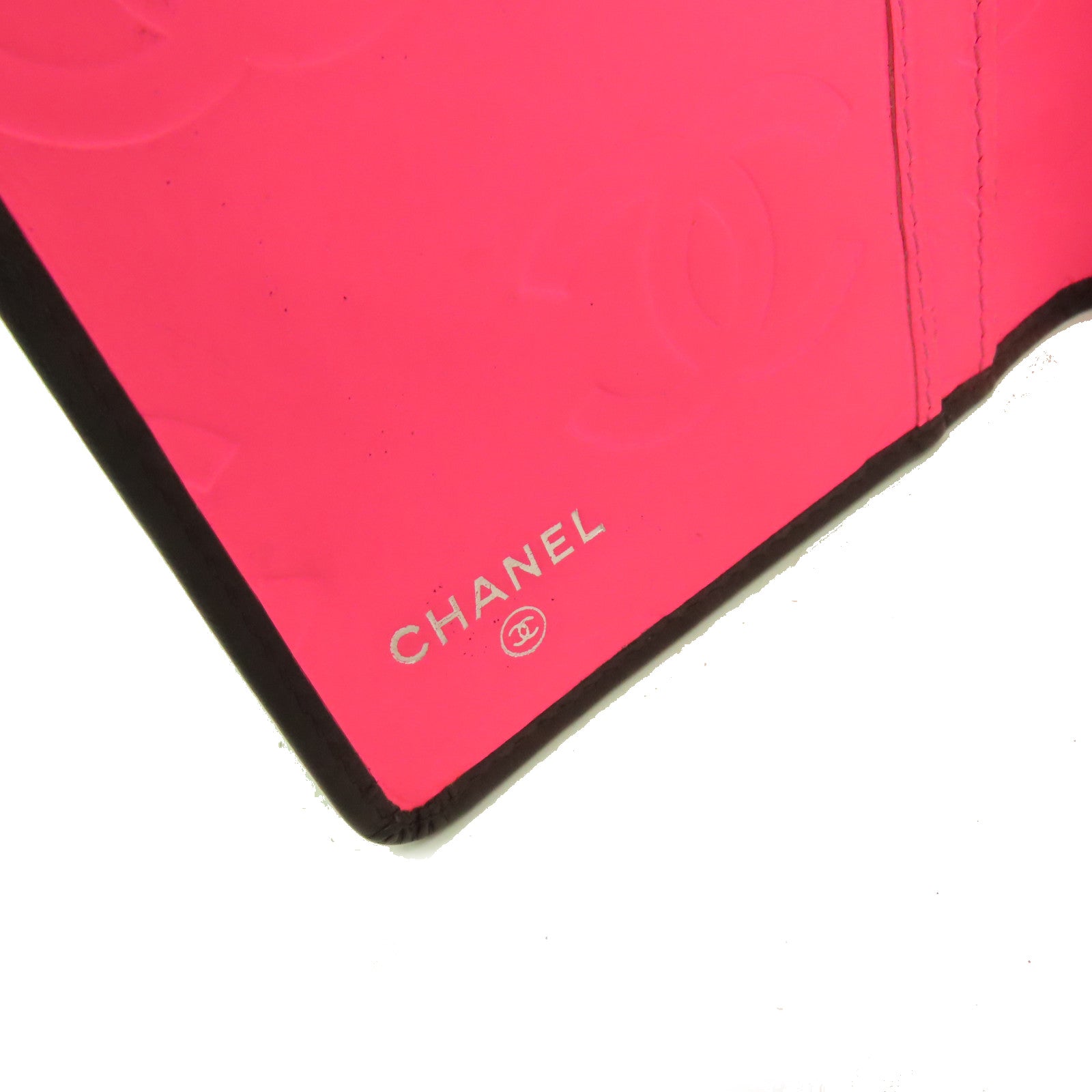 CHANEL 菱格羊皮皮革Cambon Long Wallet銀扣長錢包黑色/粉紅色