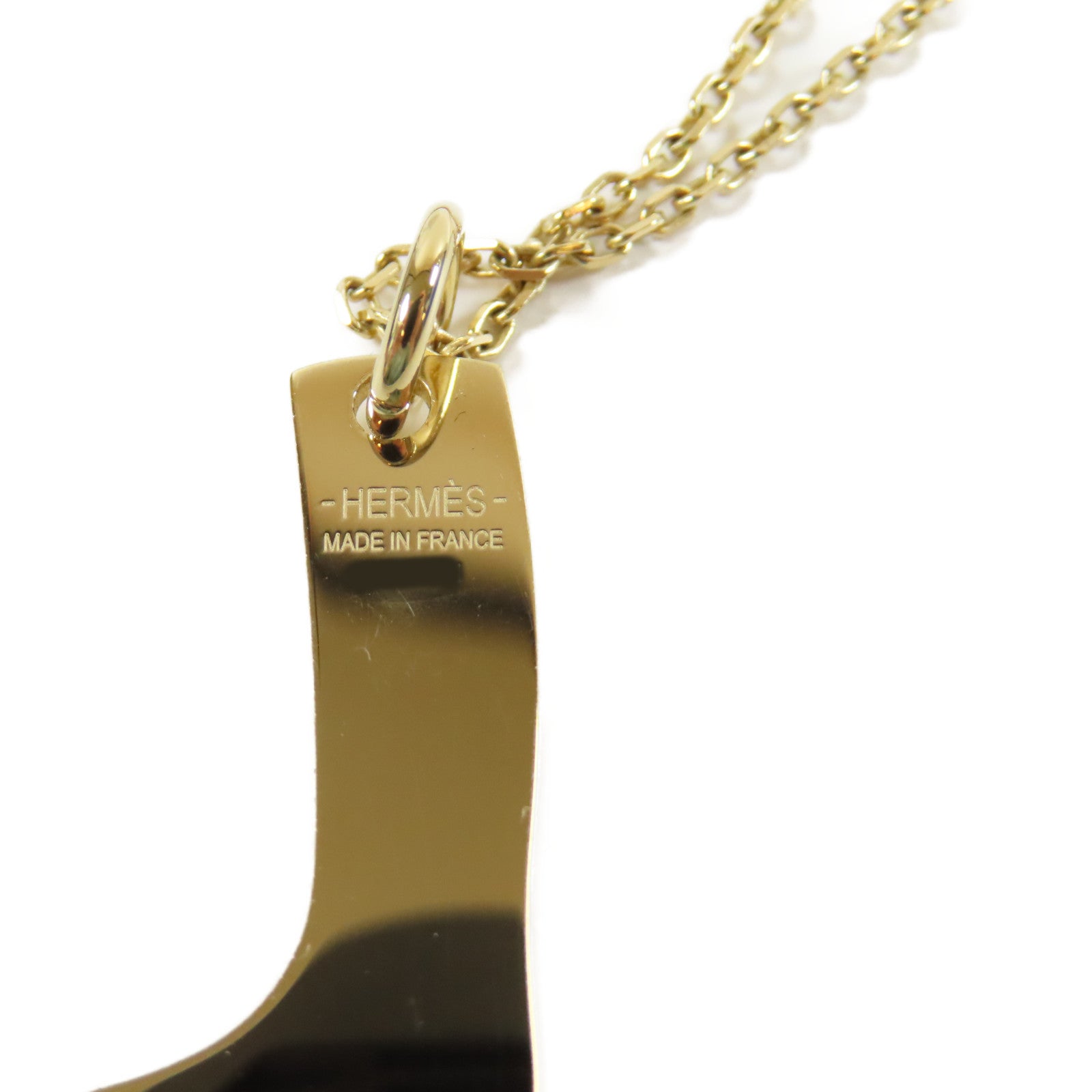 HERMES 水牛角/金屬Amulette Maroquinier pendant Necklace Kelly Bag項鍊金色#44cm