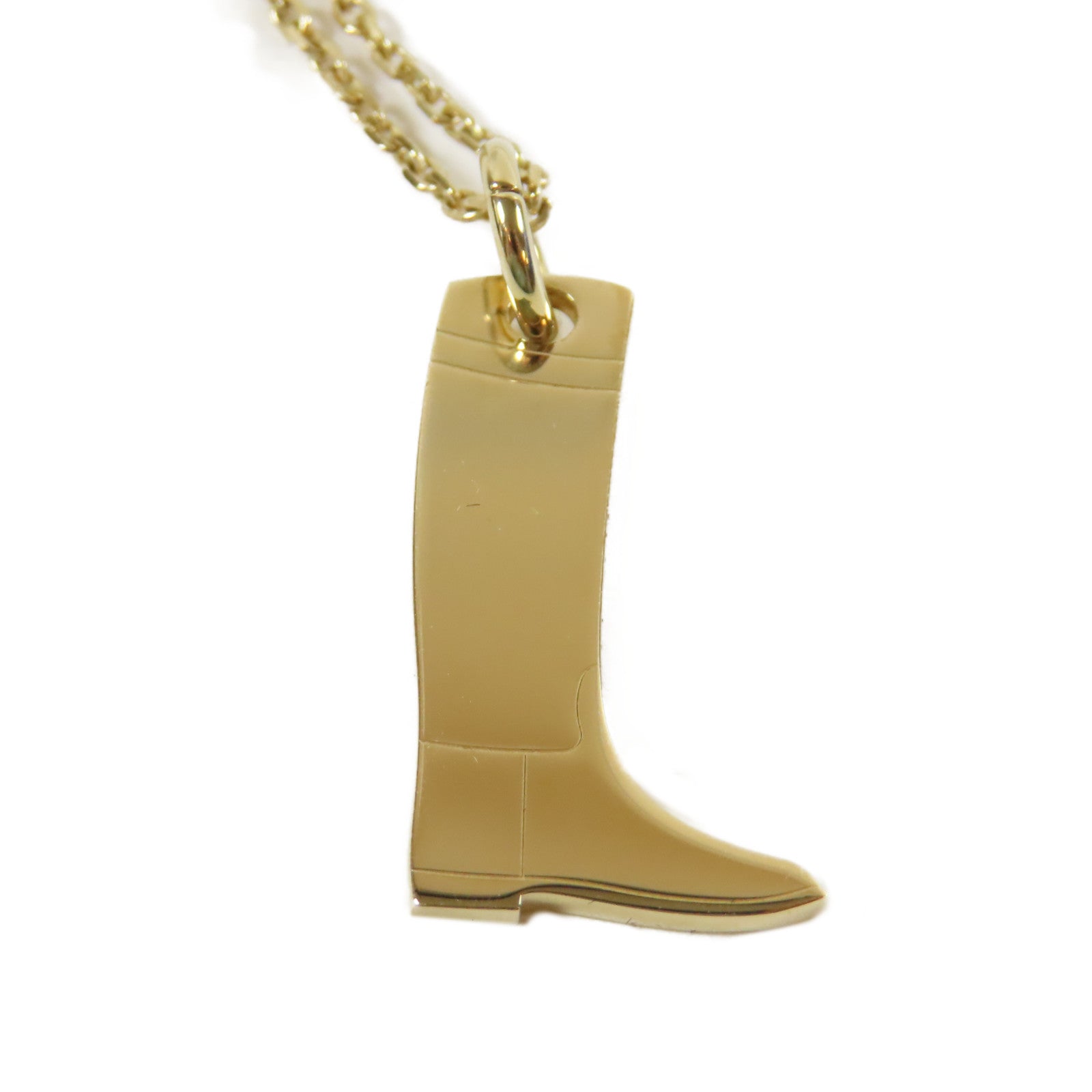 HERMES 水牛角/金屬Amulette Maroquinier pendant Necklace Kelly Bag項鍊金色#44cm