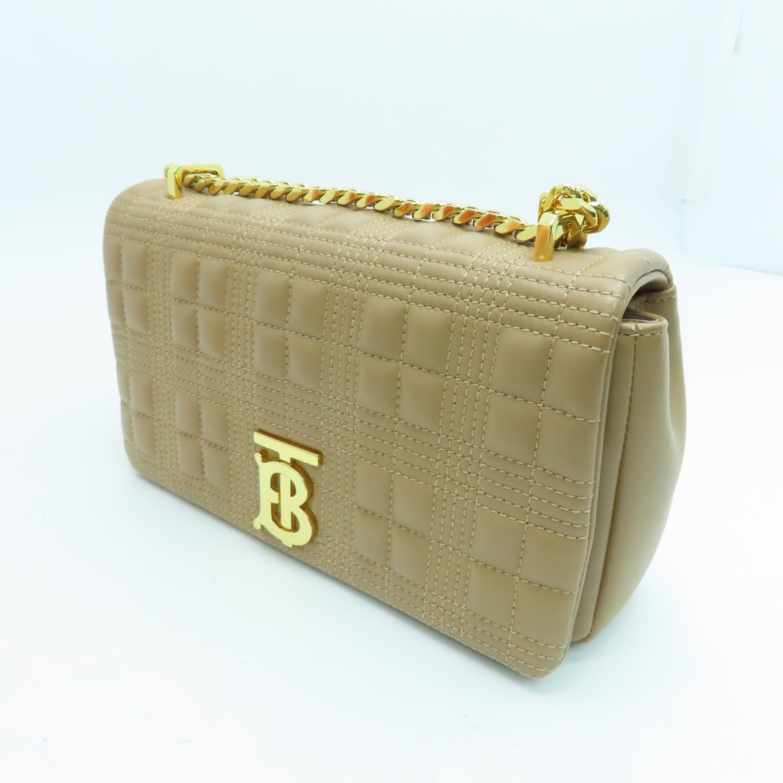 BURBERRY 牛皮皮革Chain Shoulder Bag链带肩背袋金扣米色
