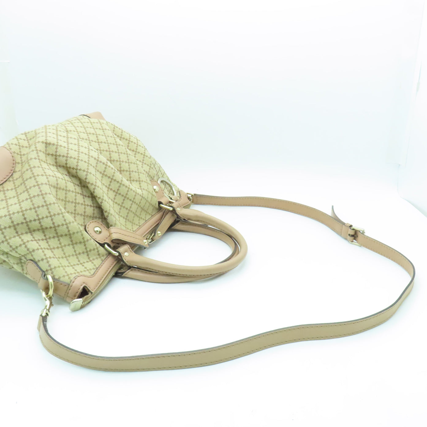 GUCCI Canvas 2way Shoulder Bag Silver Buckle Handle Shoulder Bag Beige
