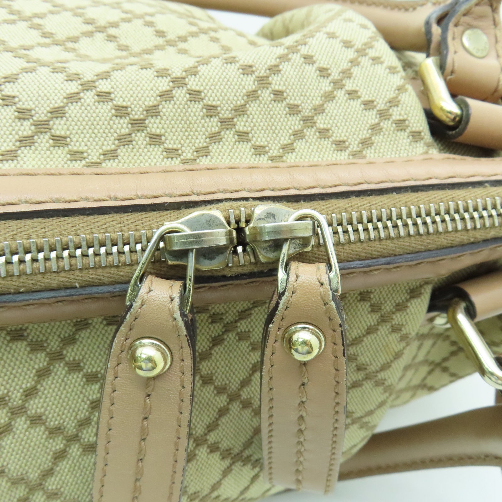 GUCCI Canvas 2way Shoulder Bag Silver Buckle Handle Shoulder Bag Beige