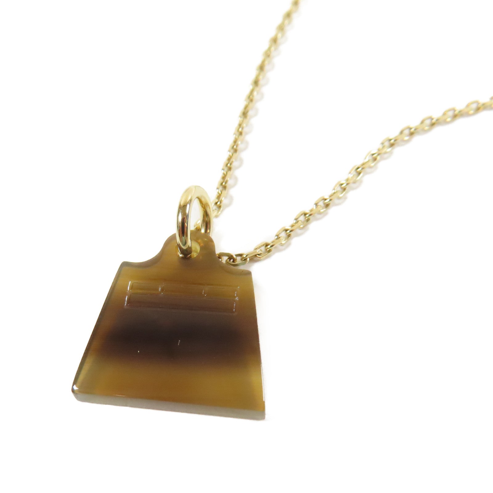 HERMES 水牛角/金屬Amulette Maroquinier pendant Necklace Kelly Bag項鍊金色#44cm