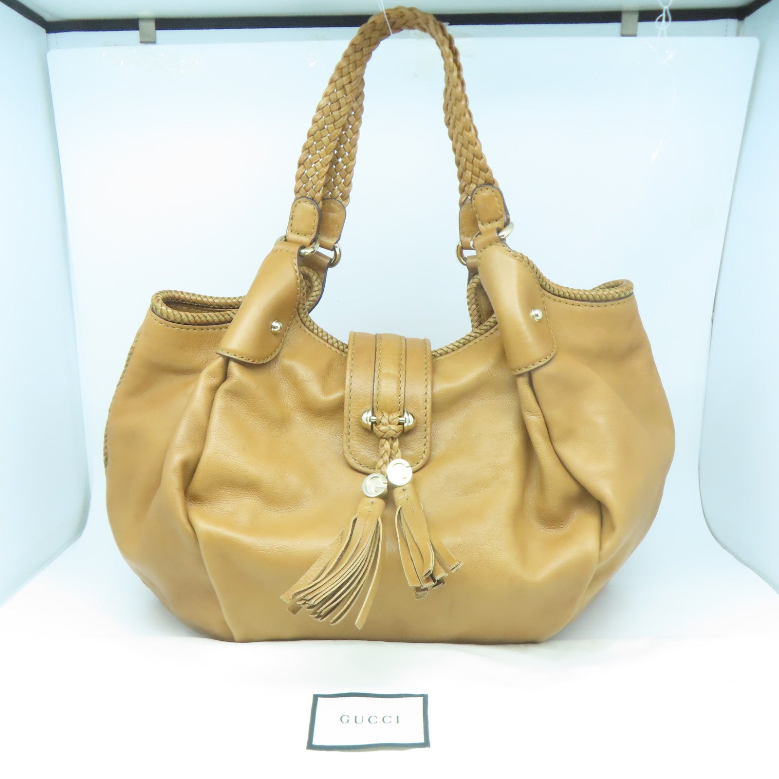 GUCCI 牛皮皮革Shoulder Tote金扣肩背袋啡色