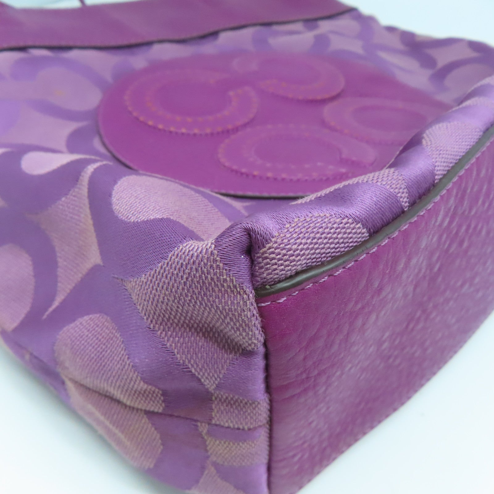 COACH 牛皮皮革Tote Bag銀扣手挽袋紫色
